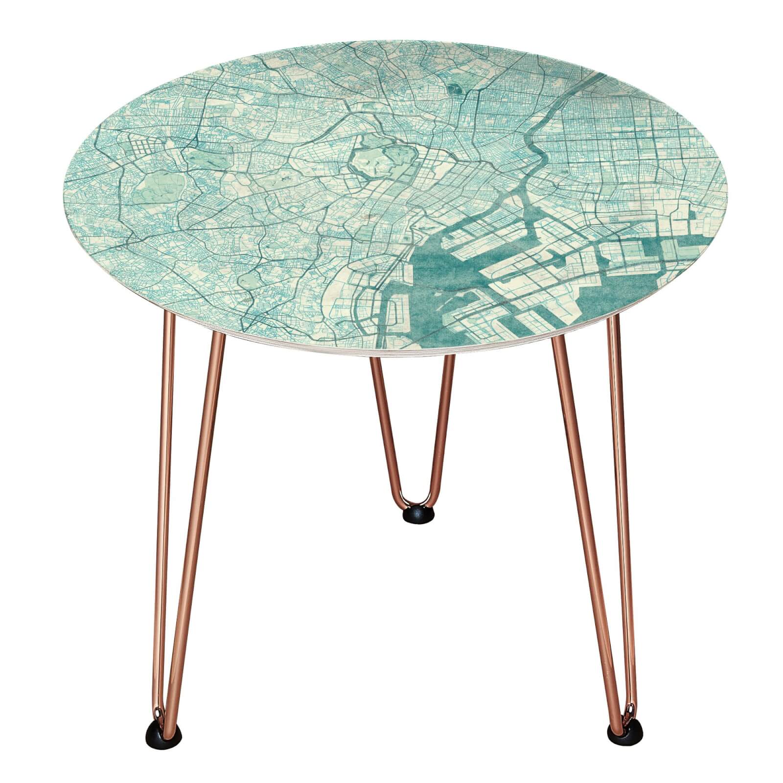 Tokyo Wooden Side Table - Rose gold