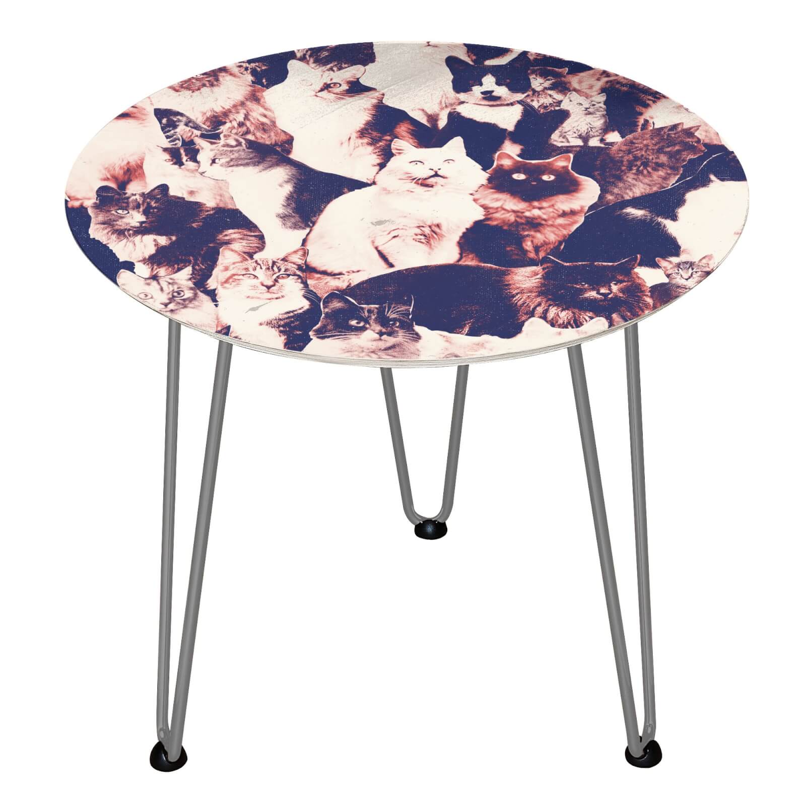 All The Cats Wooden Side Table - Silver