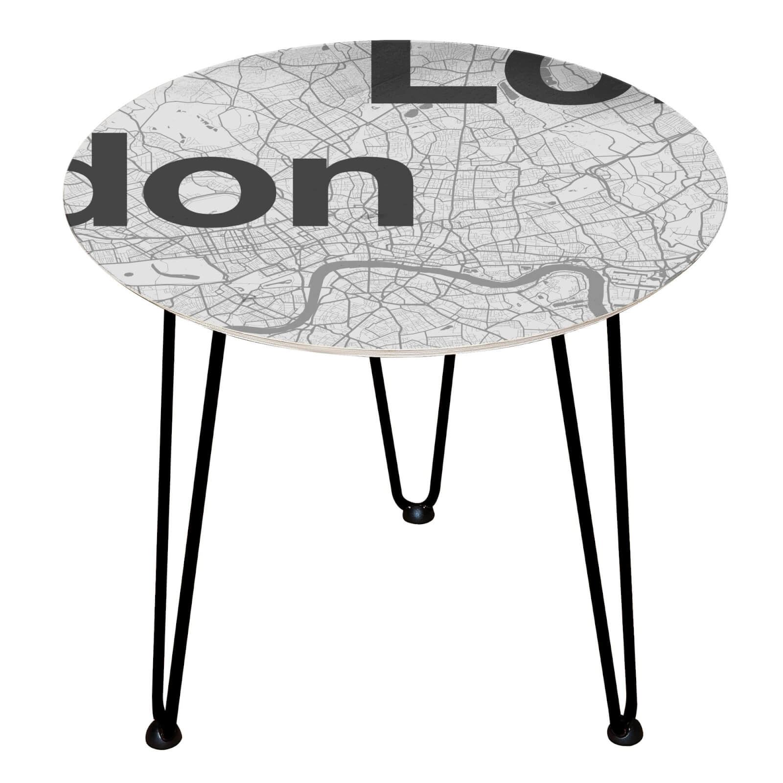 London Minimalist Map Wooden Side Table - Black