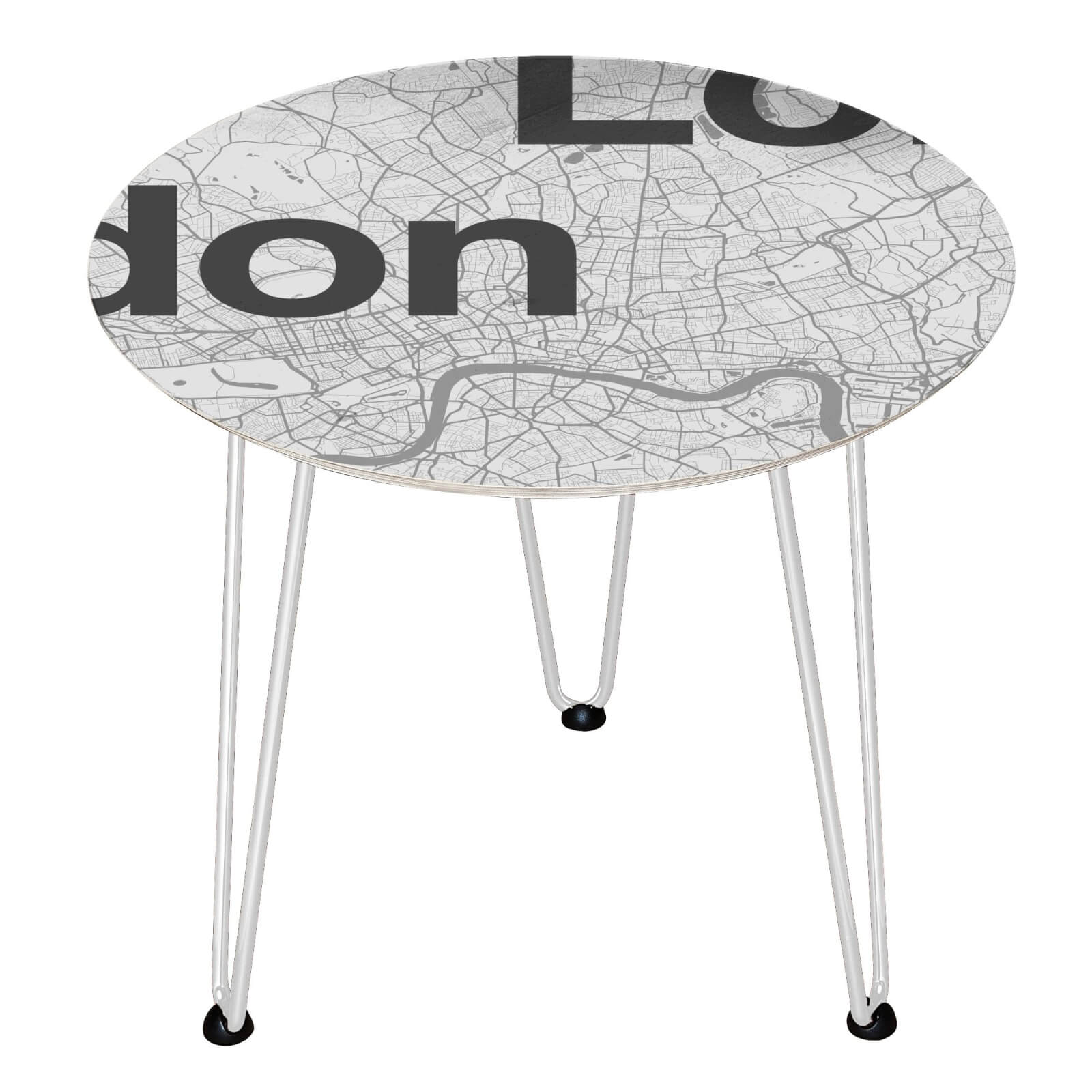 London Minimalist Map Wooden Side Table - White