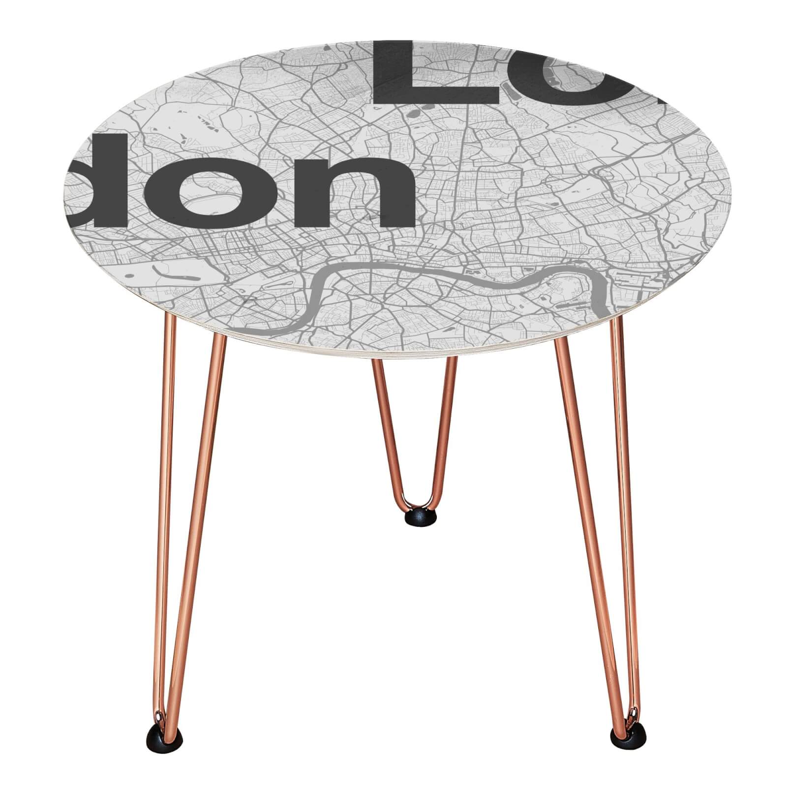 London Minimalist Map Wooden Side Table - Gold
