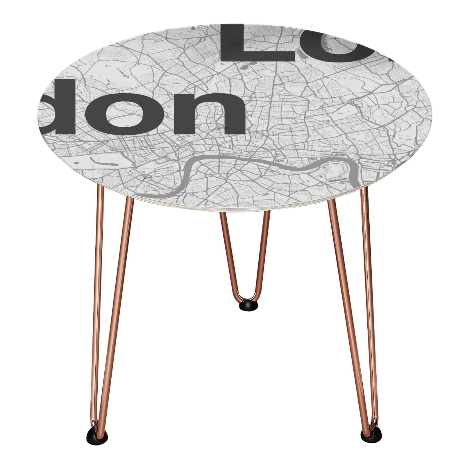 London Minimalist Map Wooden Side Table - Rose gold