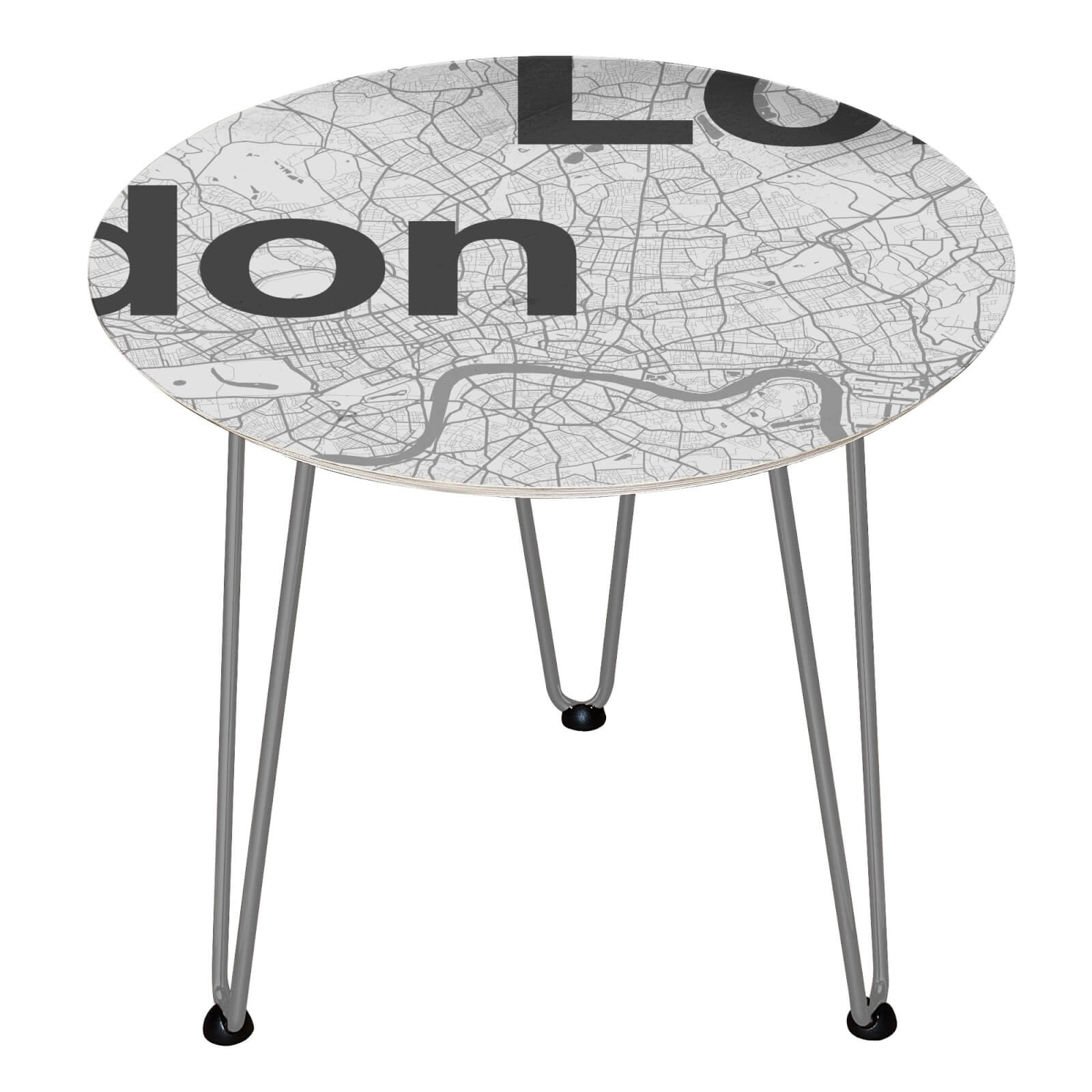 London Minimalist Map Wooden Side Table - Silver