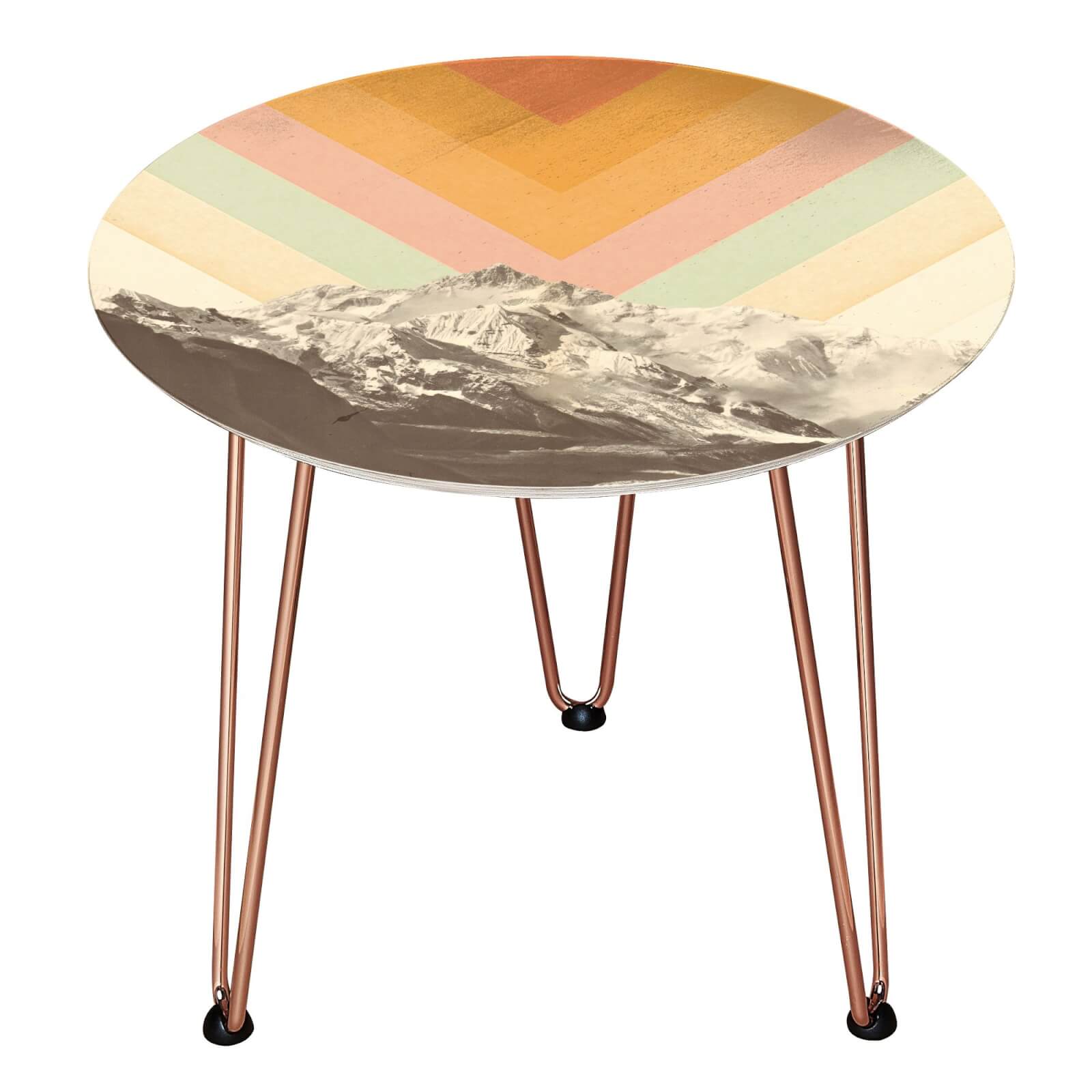 Mountainscape Triangles Wooden Side Table - Rose gold