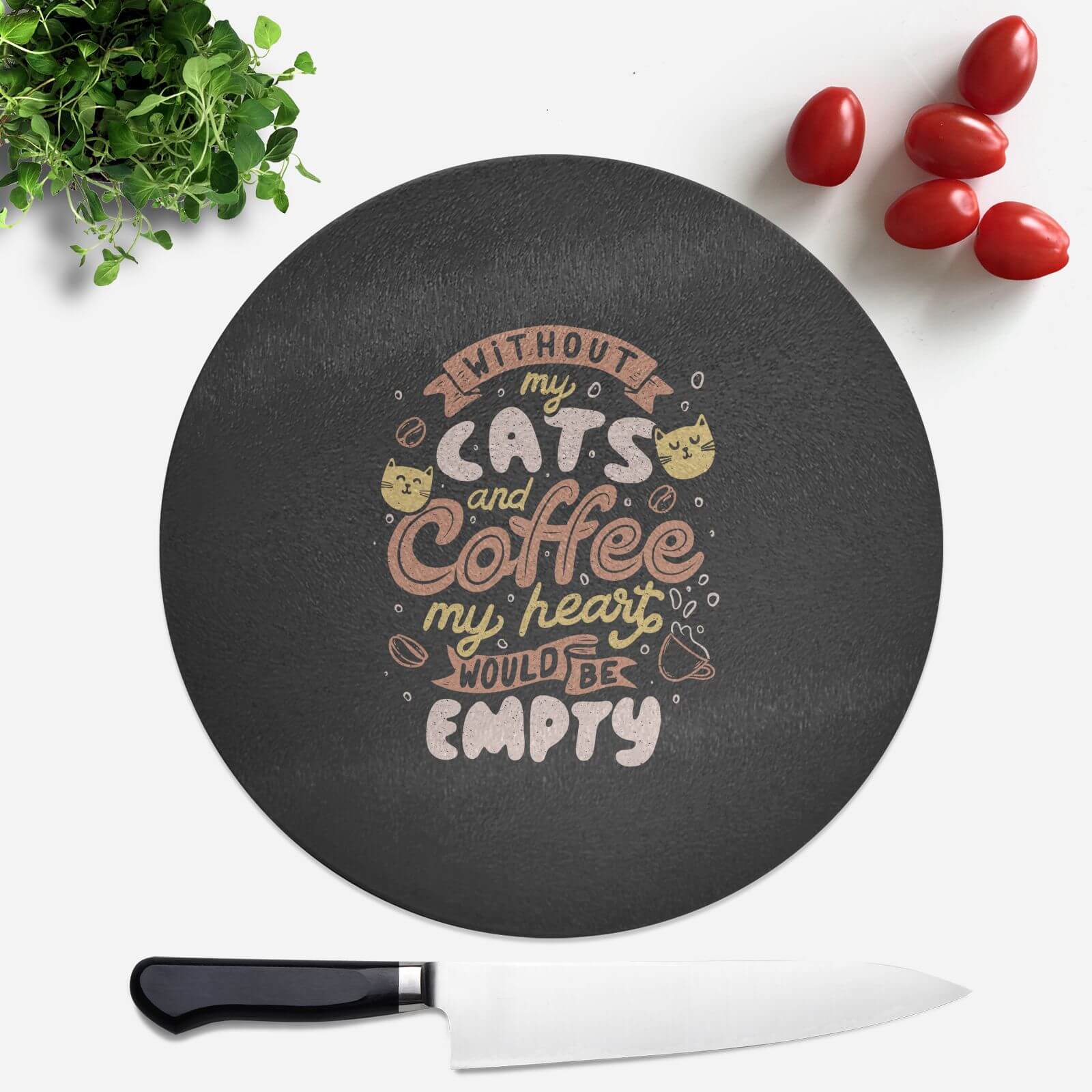 Cats And Coffee Round Chopping Board