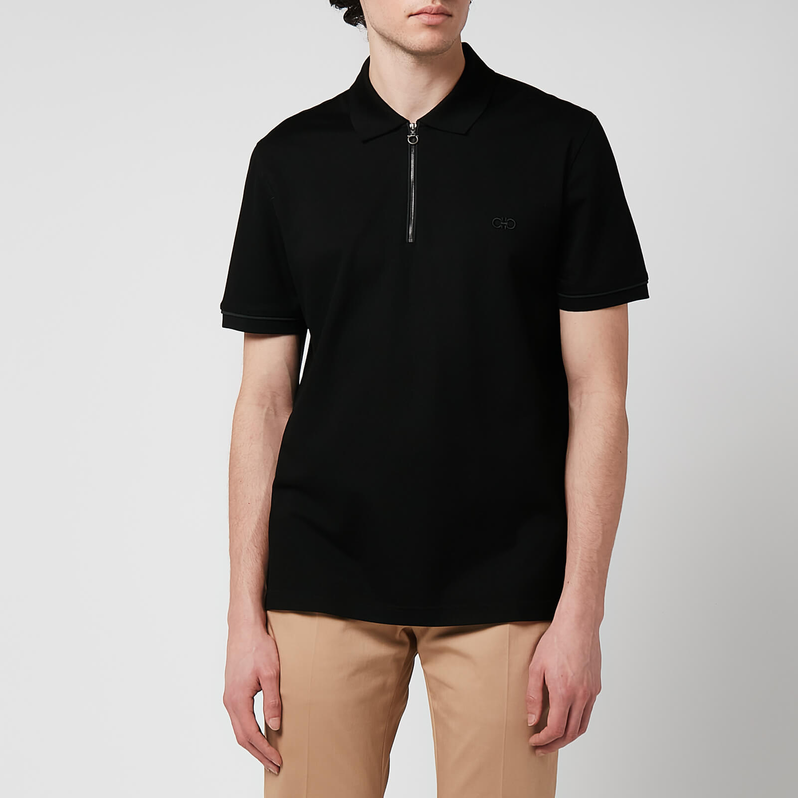 Salvatore Ferragamo Men's Half Zip Polo Shirt - Black - S