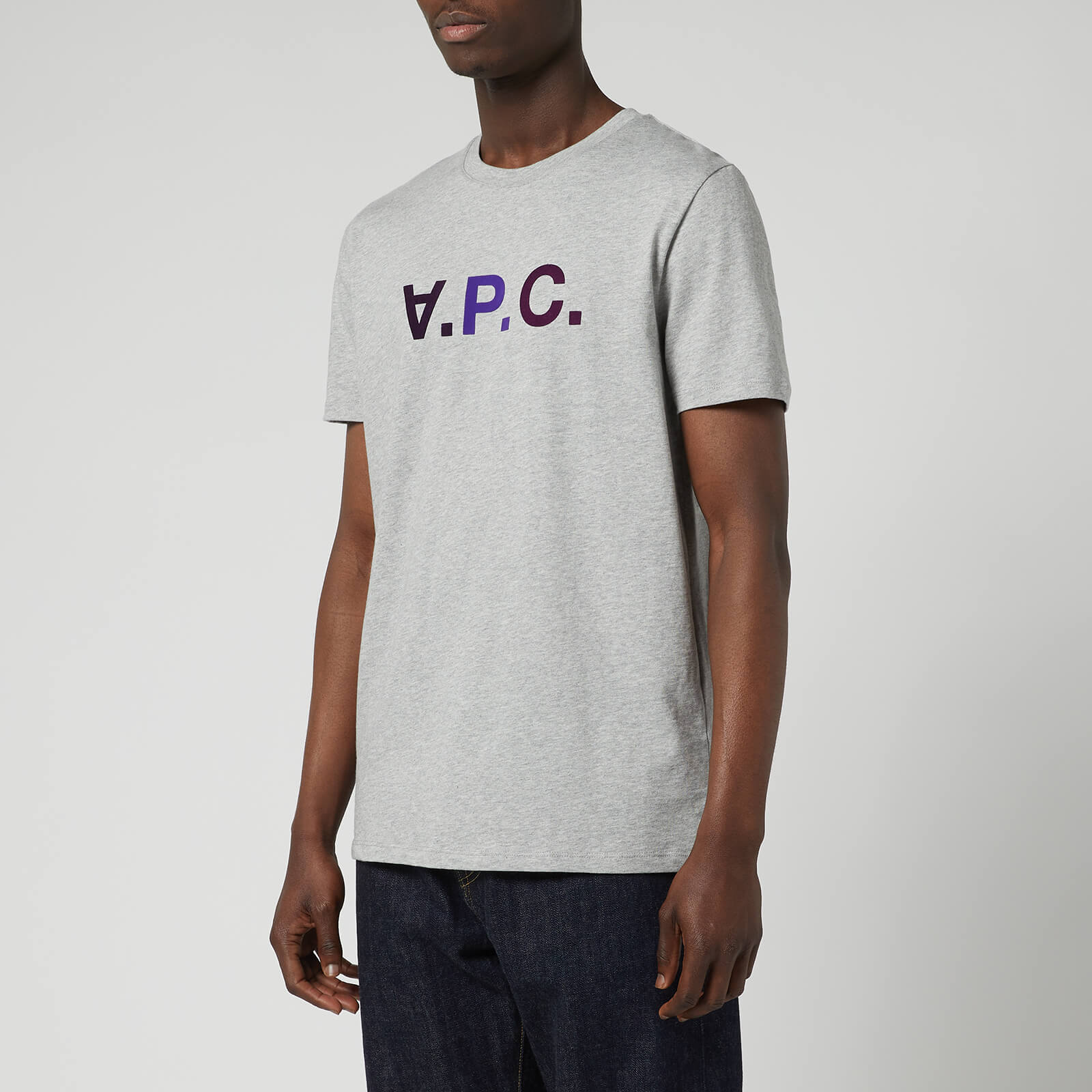 A.P.C. Men's Multicolour Logo T-Shirt - Grey/Purple - S