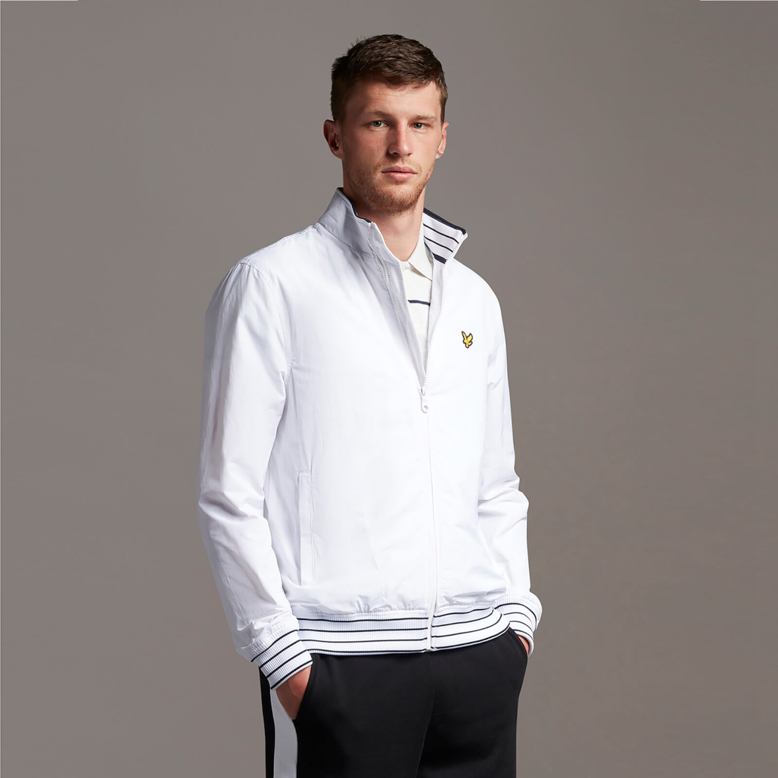 

Tipped Funnel Neck Jacket - White - L