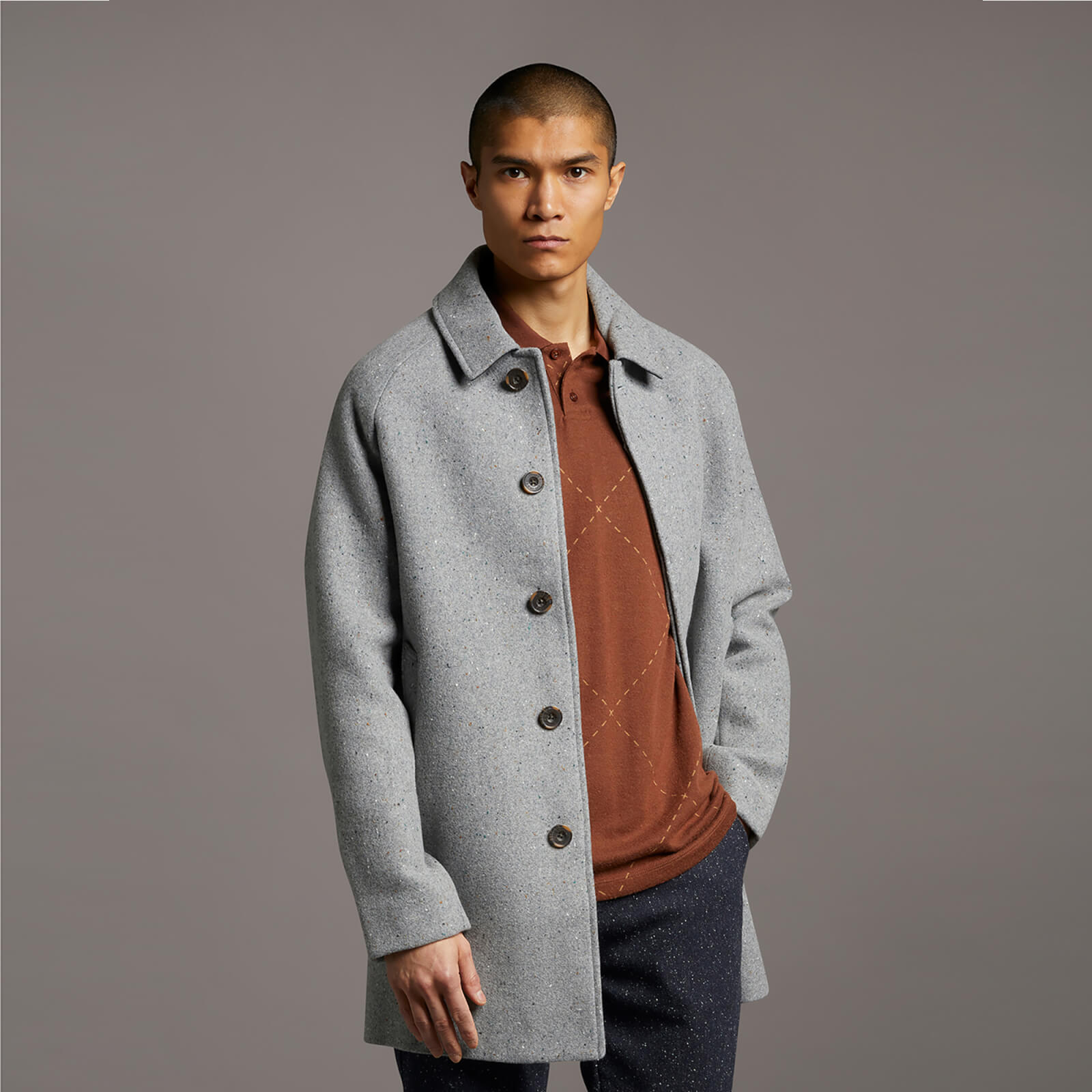 Flecked Wool Mac - Mid Grey Marl - S