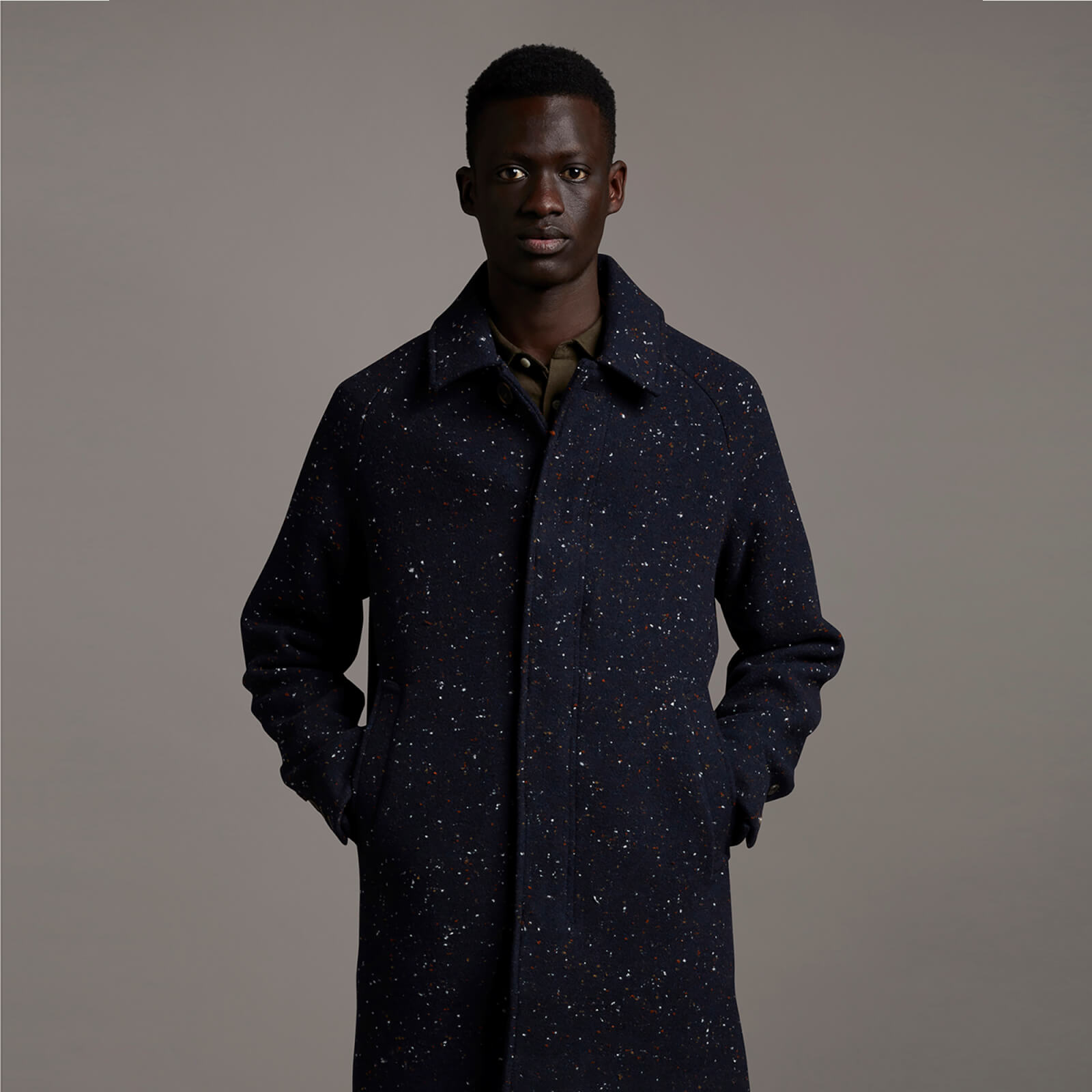 

Flecked Wool Mac - Dark Navy - XL