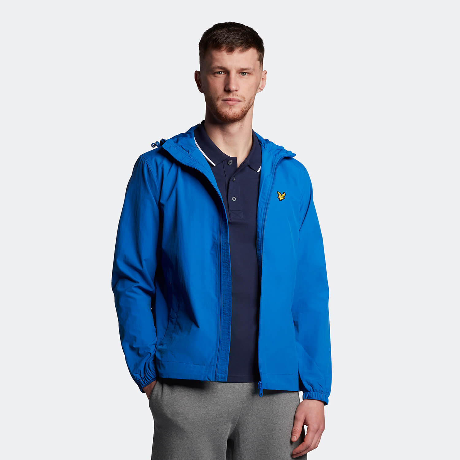 Men's Zip Through Hooded Jacket - Bright Blue - XXL