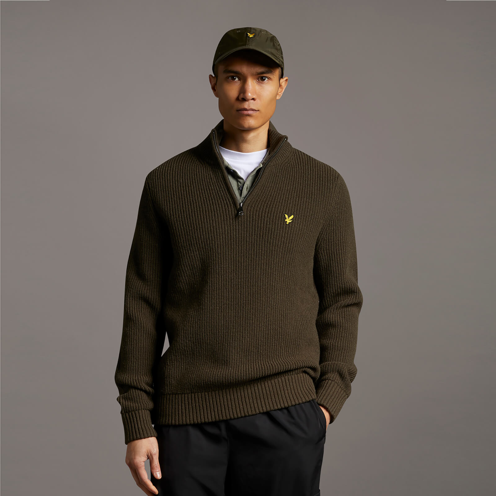 

Ribbed 1/4 Zip Jumper - Olive - L