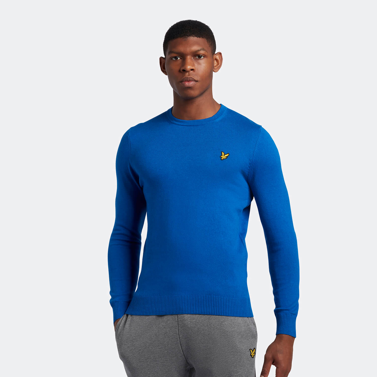 

Men's Cotton Merino Crew Neck Jumper - Bright Blue - XXL