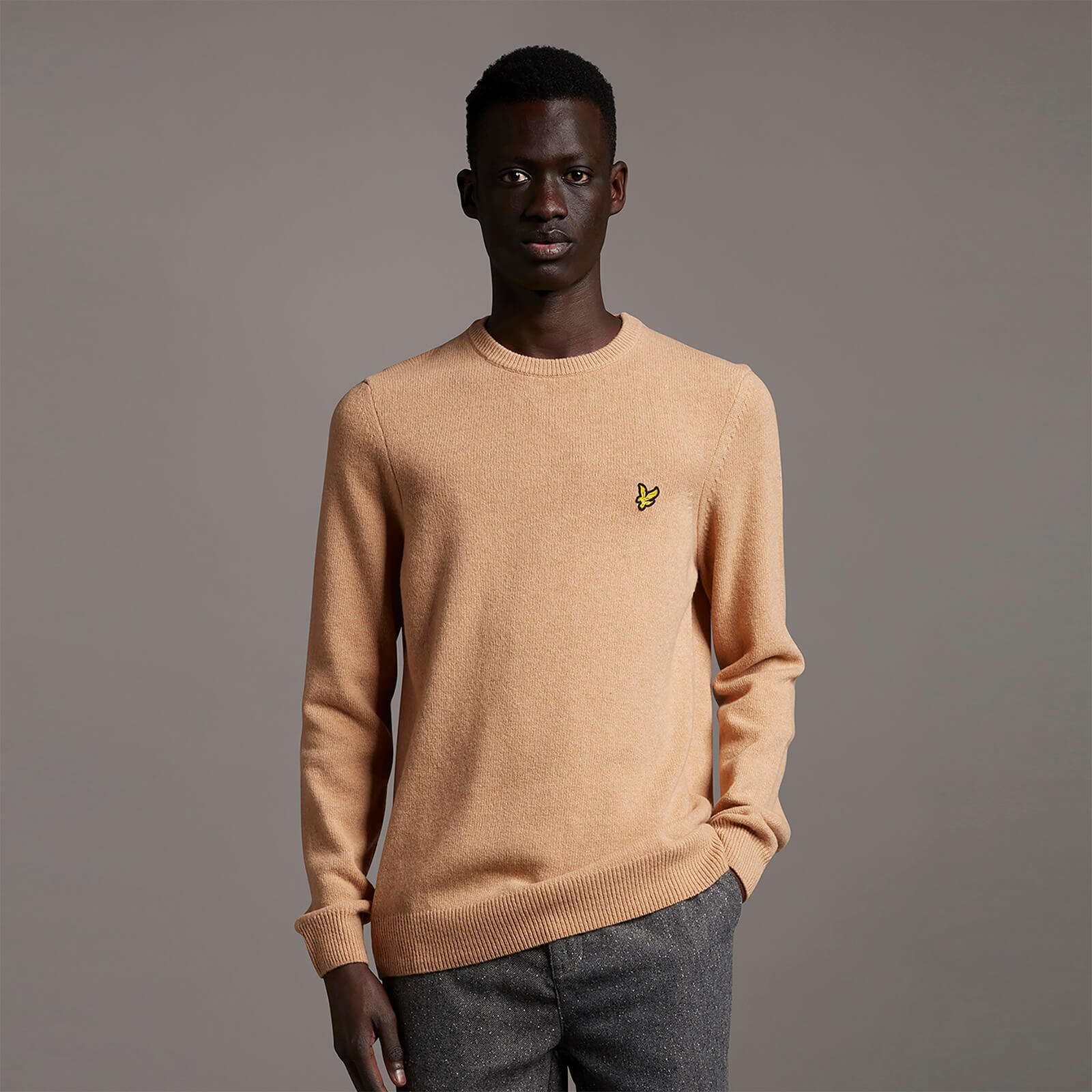 Crew Neck Lambswool Blend Jumper - Tan Marl - XS