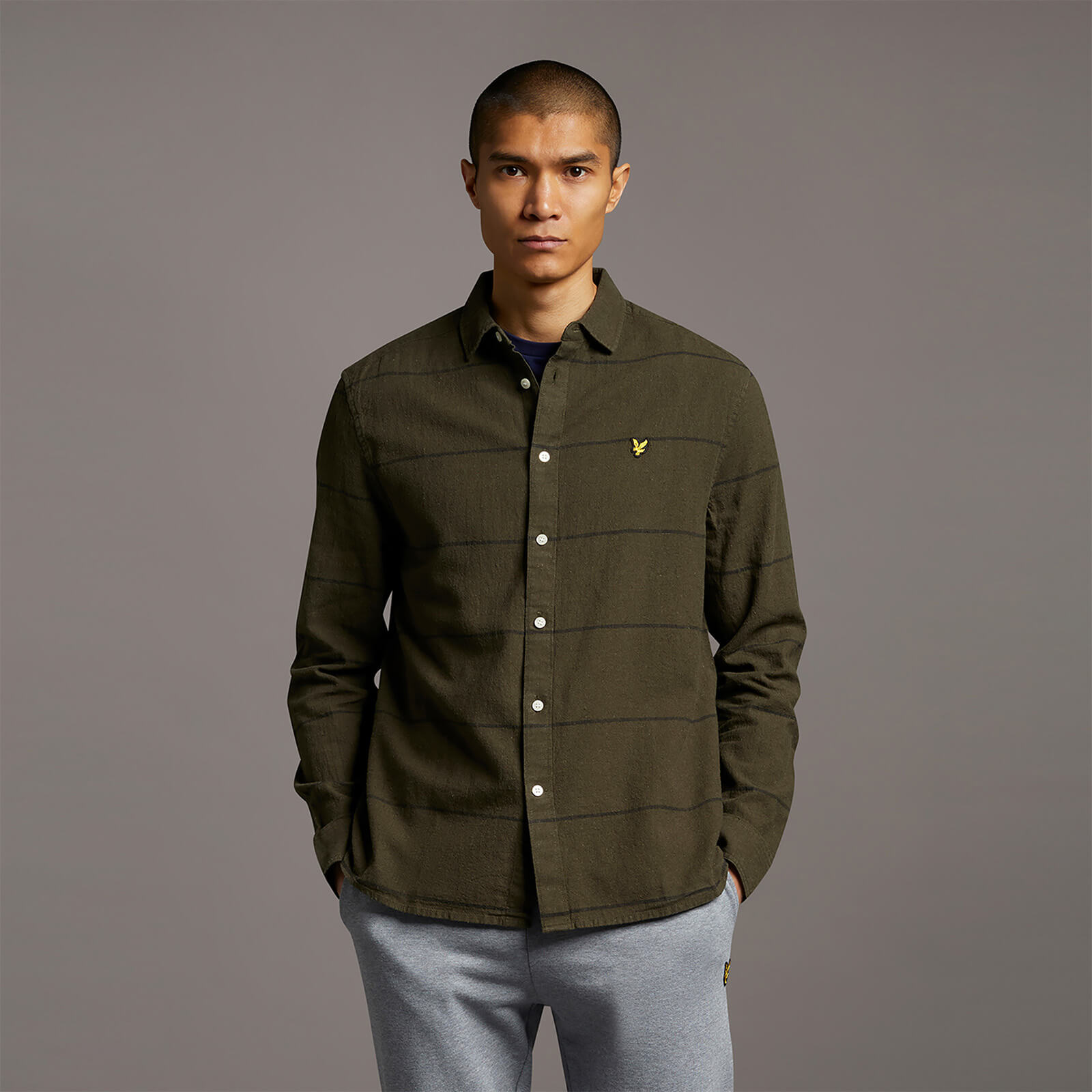 

Cotton Linen Stripe Shirt - Olive - S