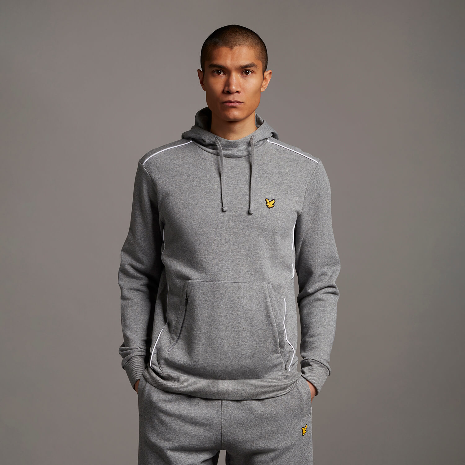 

Men's Hoodie with Contrast Piping - Mid Grey Marl - XL
