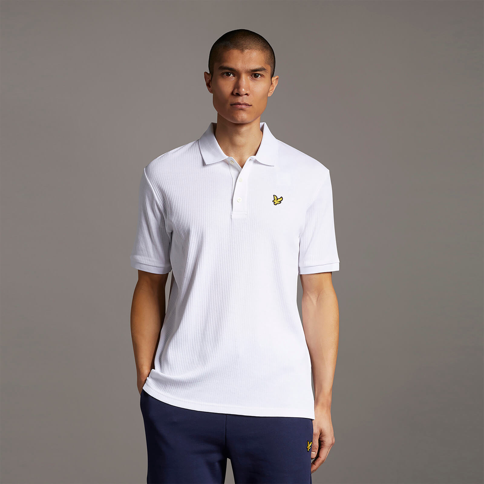 

Ribbed Jersey Polo Shirt - White - L