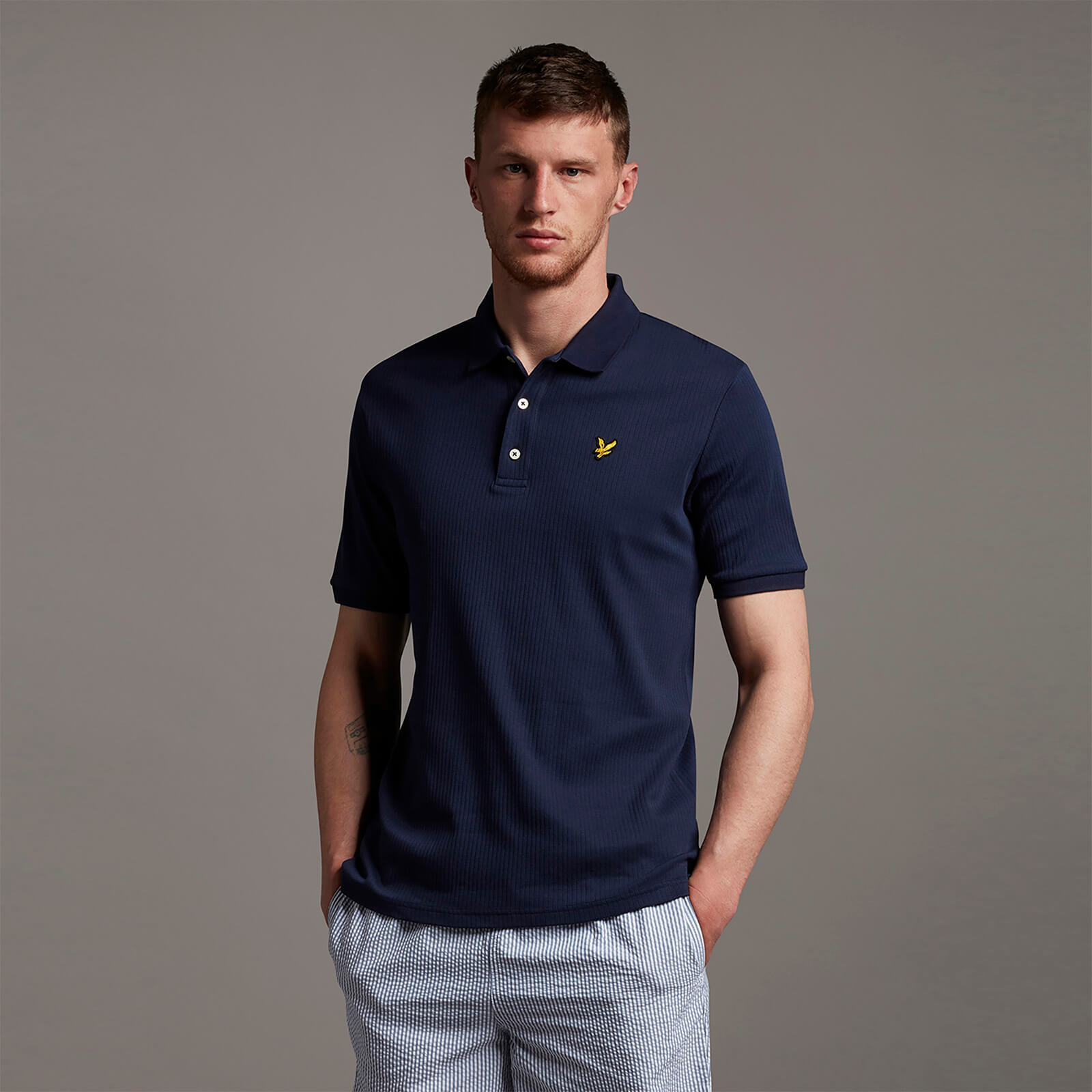 

Ribbed Jersey Polo Shirt - Navy - S