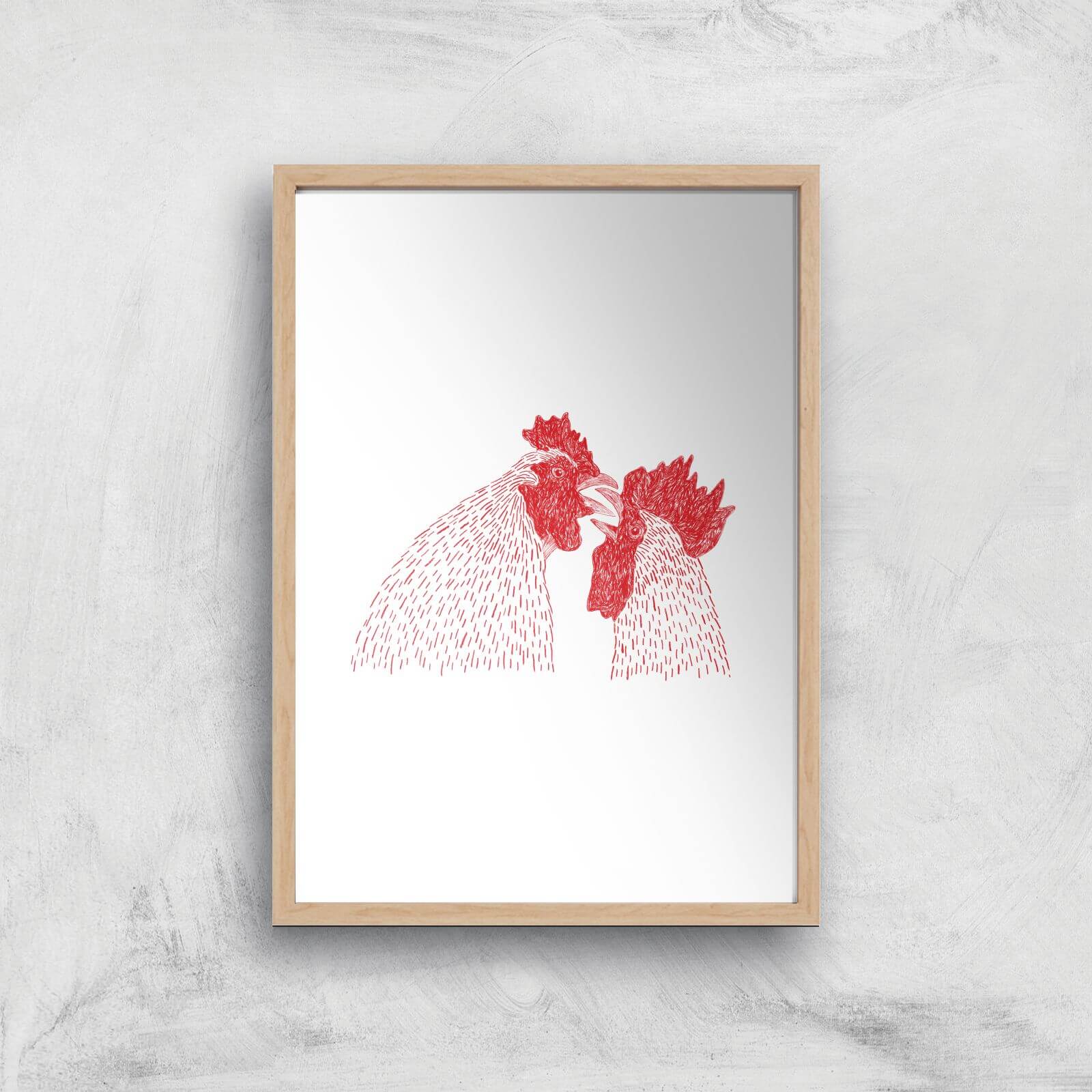 Cockerels Giclee Art Print - A3 - Wooden Frame