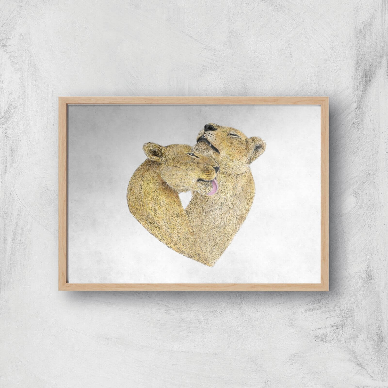Lioness Lovers Giclee Art Print - A4 - Wooden Frame