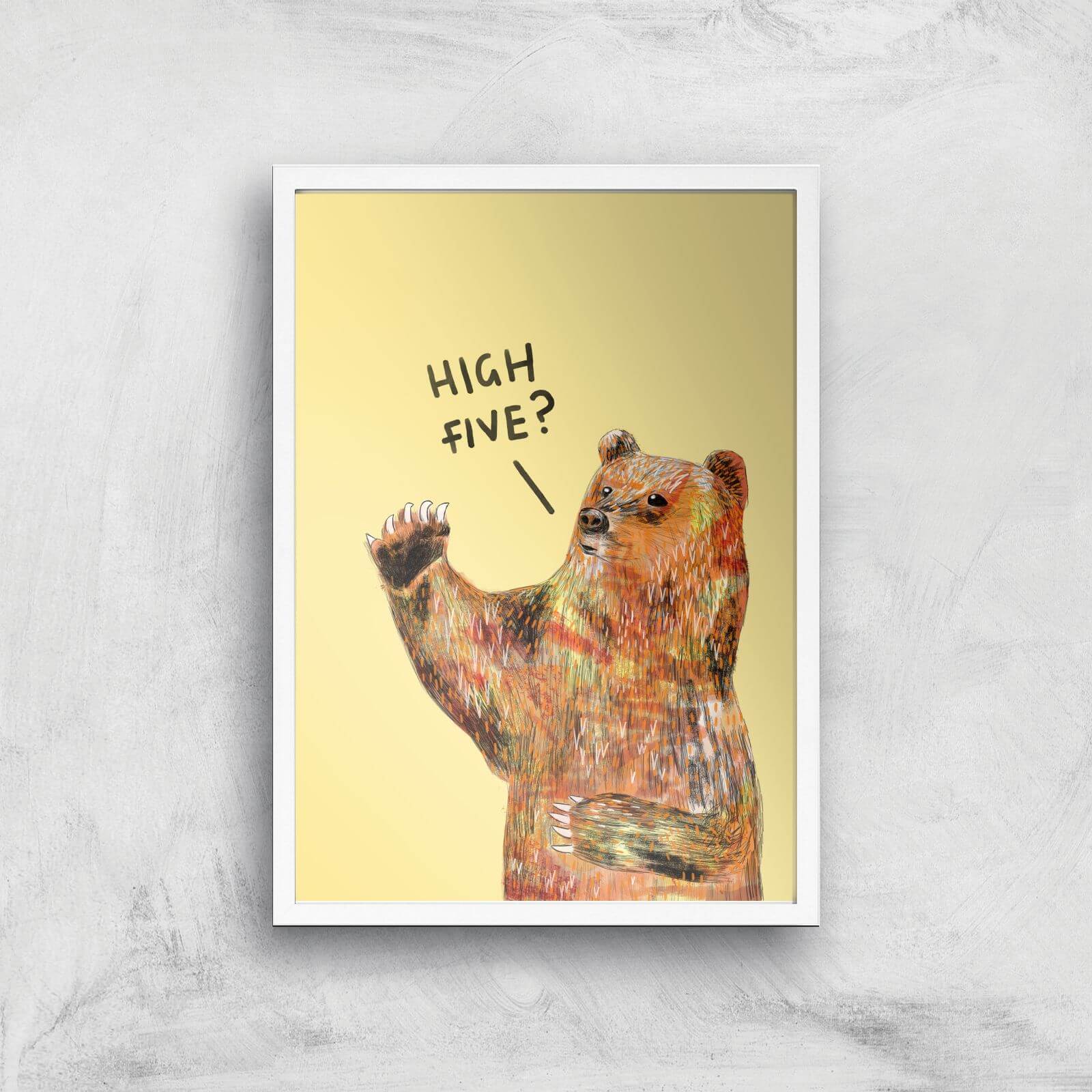 High Five Bear Giclee Art Print - A3 - White Frame