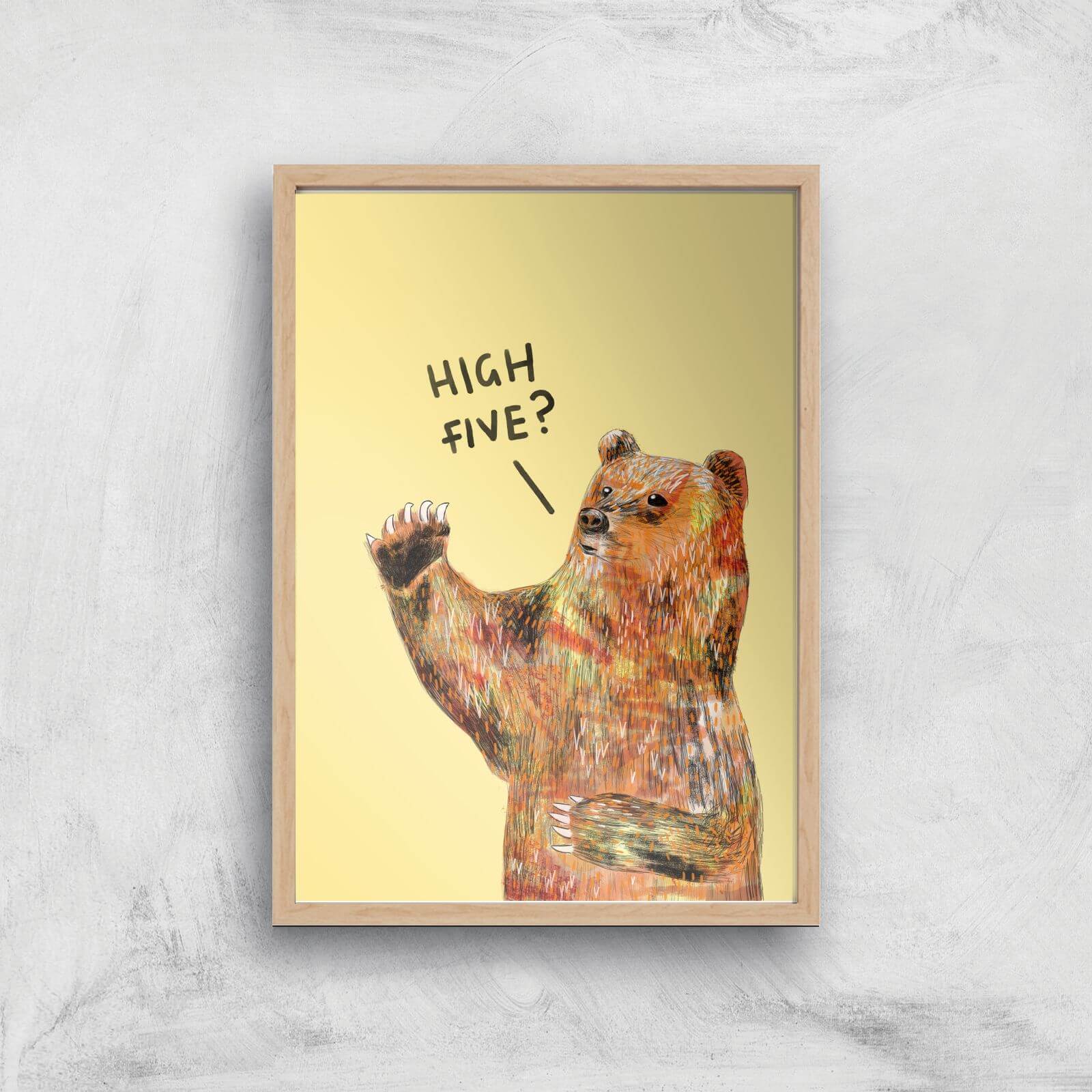 High Five Bear Giclee Art Print - A2 - Wooden Frame