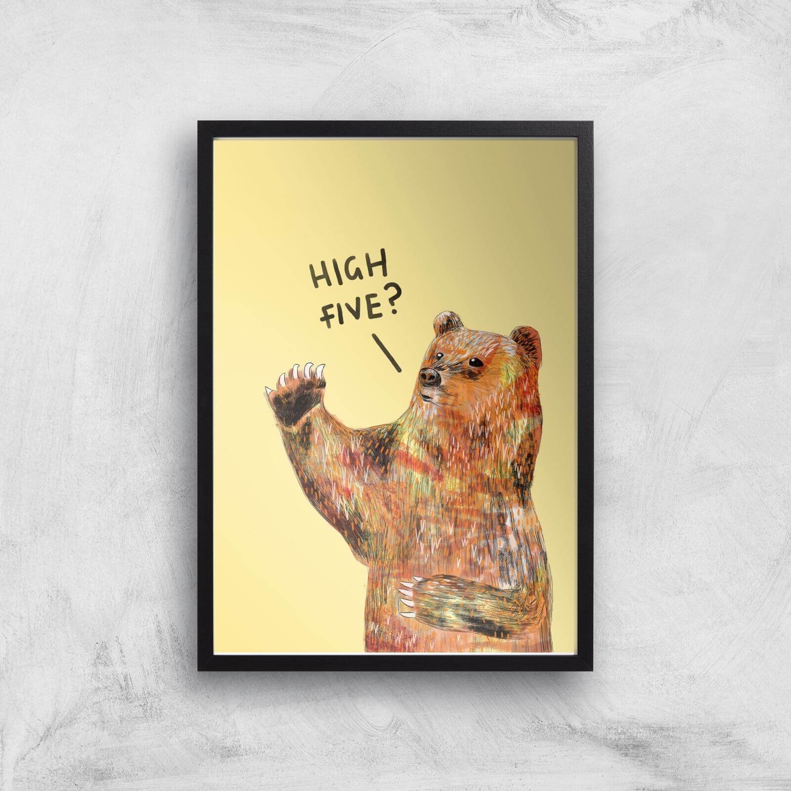 High Five Bear Giclee Art Print - A2 - Black Frame