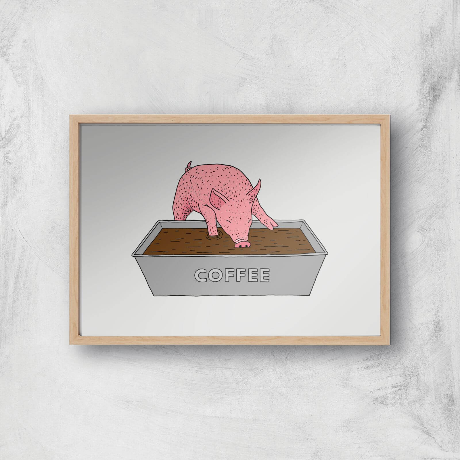 Coffee Pig Giclee Art Print - A3 - Wooden Frame