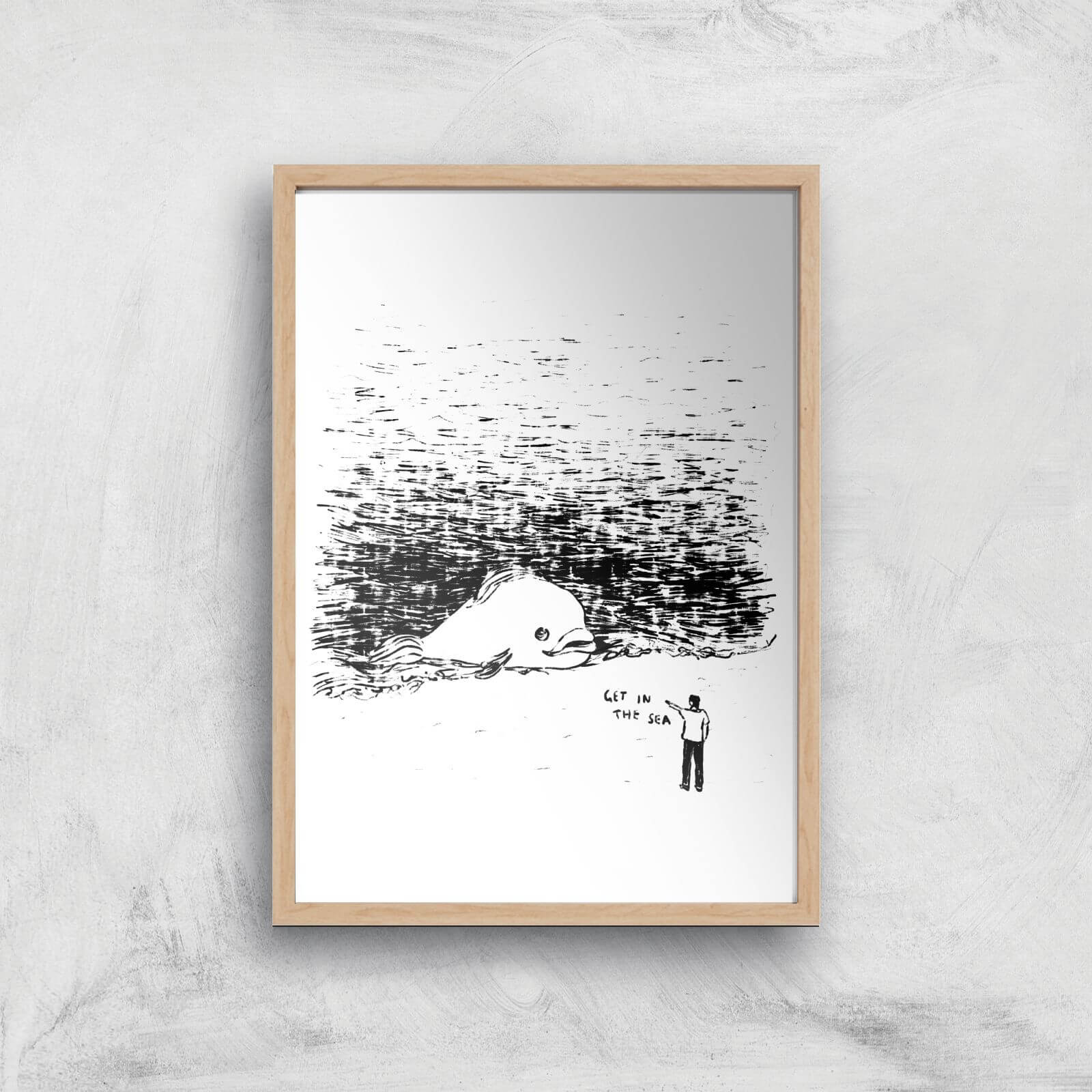 Get In The Sea Giclee Art Print - A3 - Wooden Frame