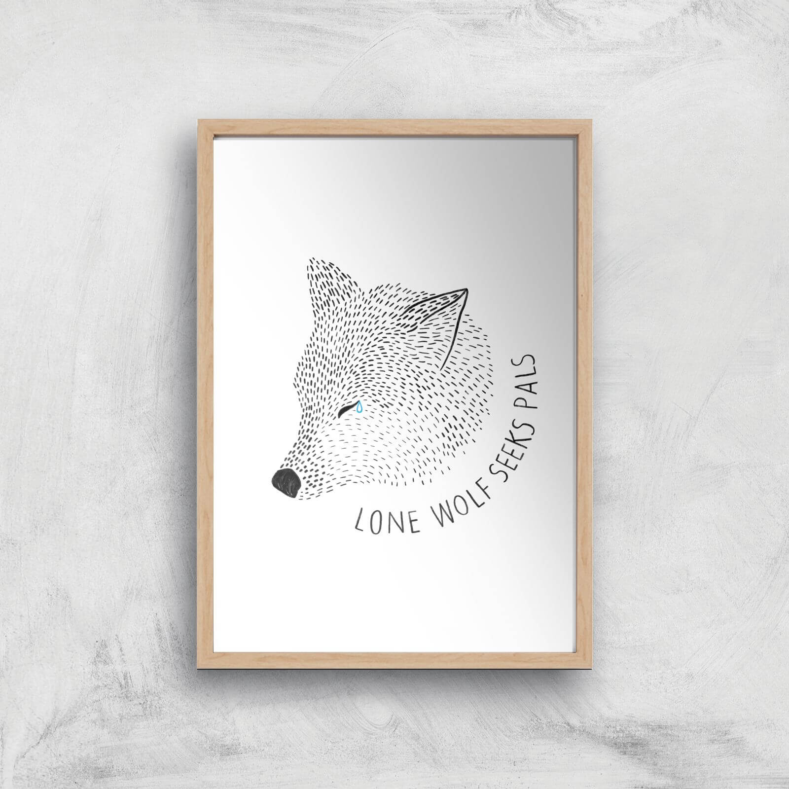 Lone Wolf Seeks Pals Giclee Art Print - A3 - Wooden Frame