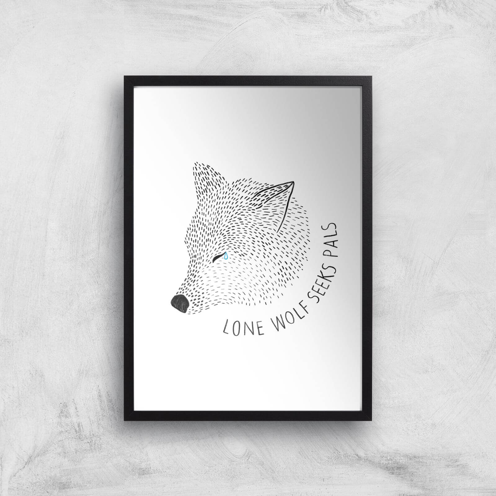 Lone Wolf Seeks Pals Giclee Art Print - A3 - Black Frame