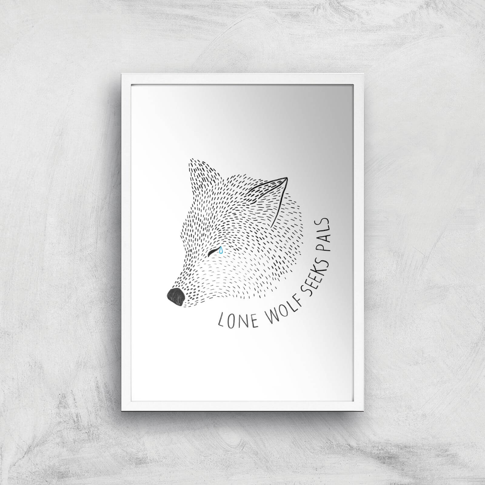 Lone Wolf Seeks Pals Giclee Art Print - A2 - White Frame