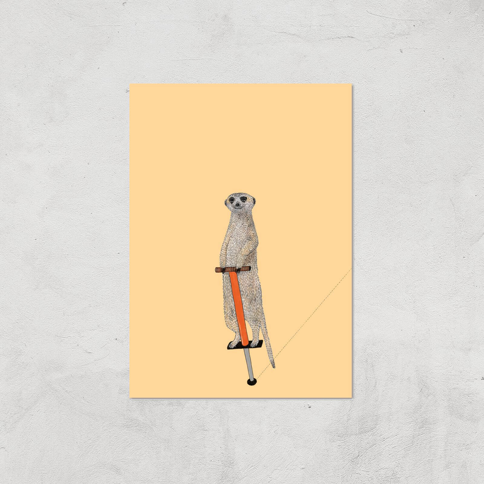 Meerkat On A Pogo Stick Giclee Art Print - A4 - Print Only