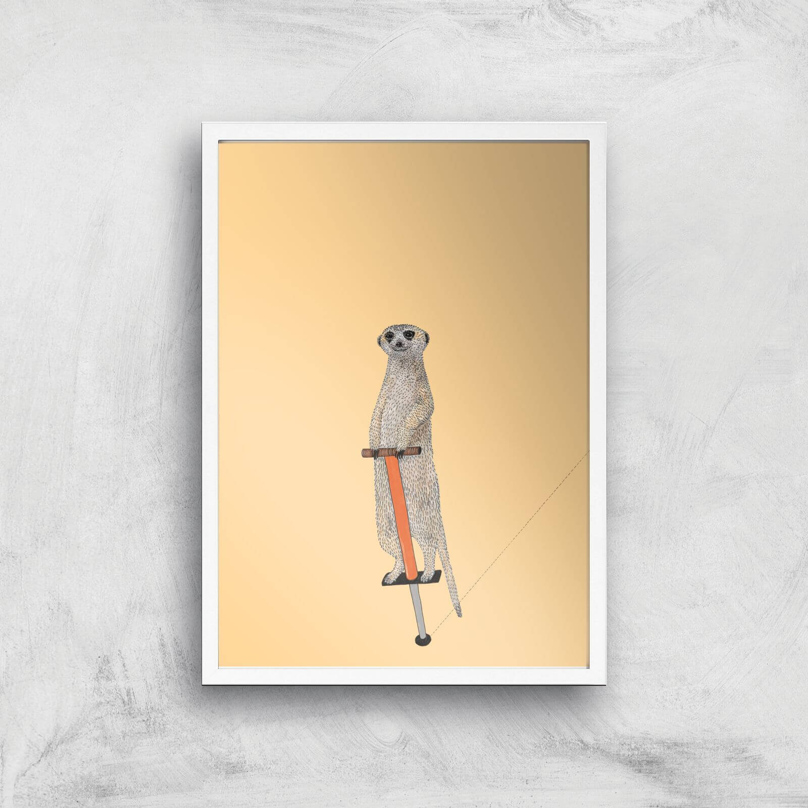 Meerkat On A Pogo Stick Giclee Art Print - A3 - White Frame