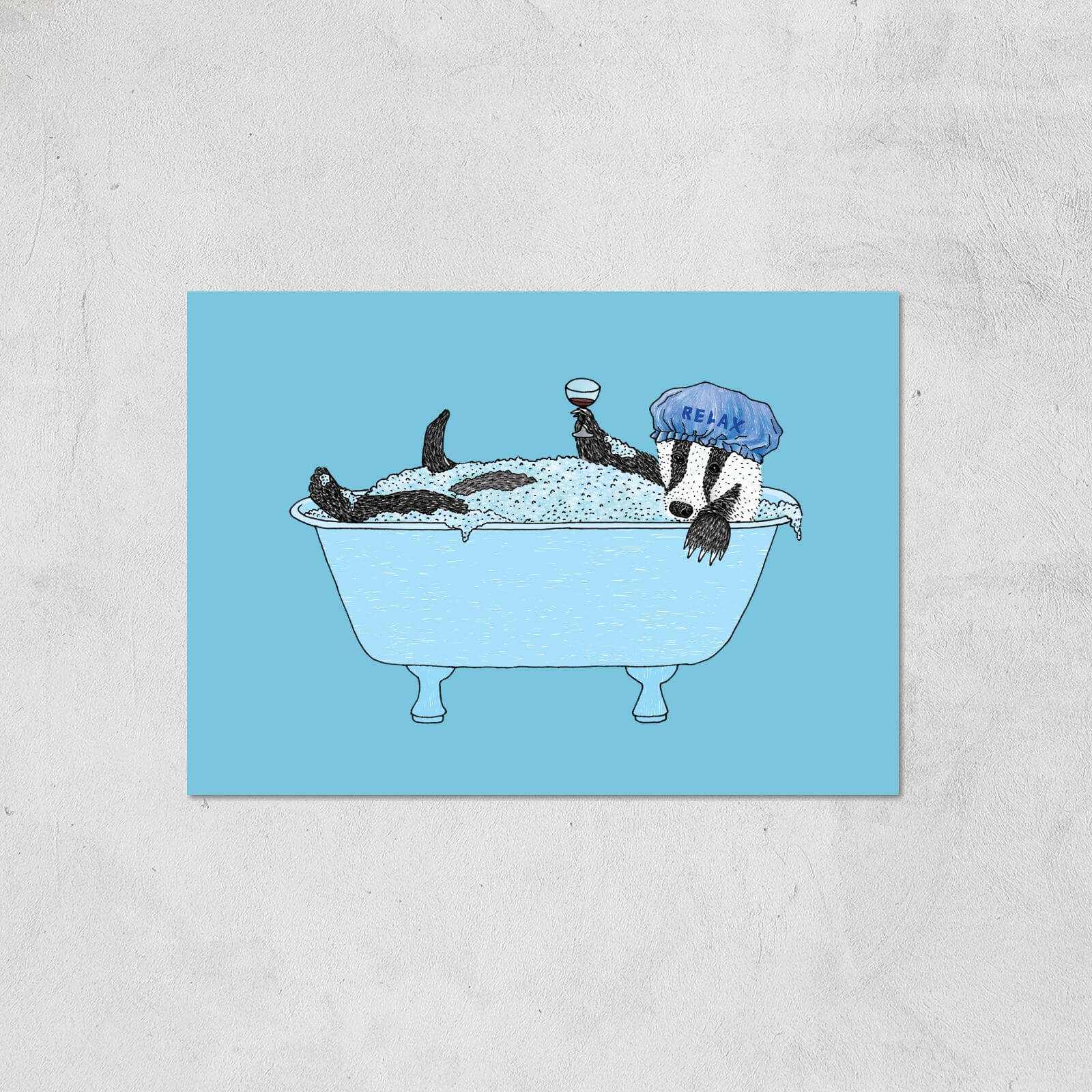 Bathing Badger Giclee Art Print - A4 - Print Only