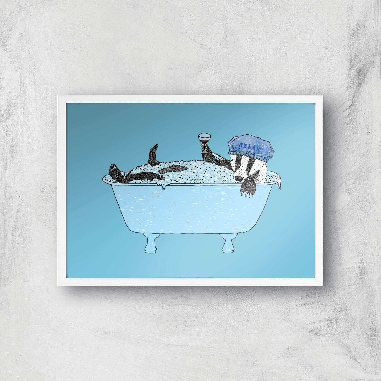 Bathing Badger Giclee Art Print - A2 - White Frame