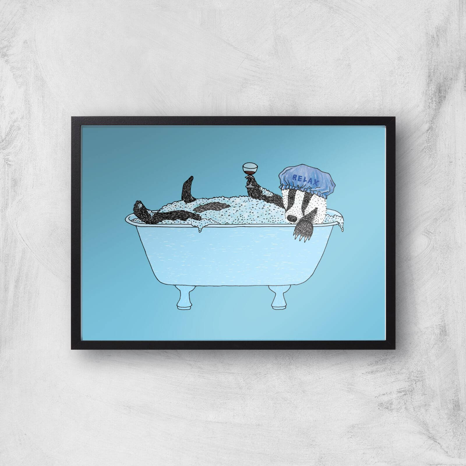 Bathing Badger Giclee Art Print - A2 - Black Frame