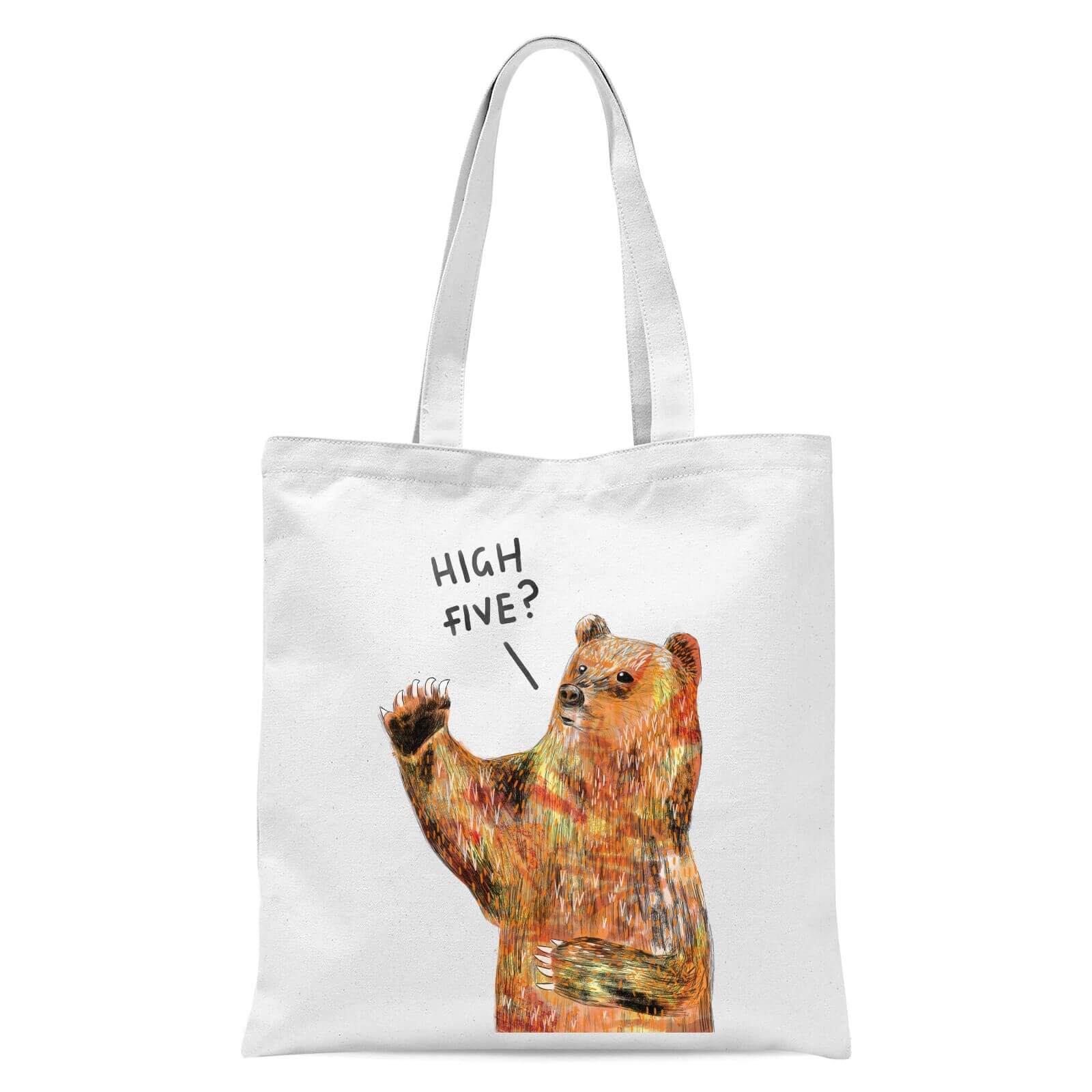 High Five Bear Tote Bag - White