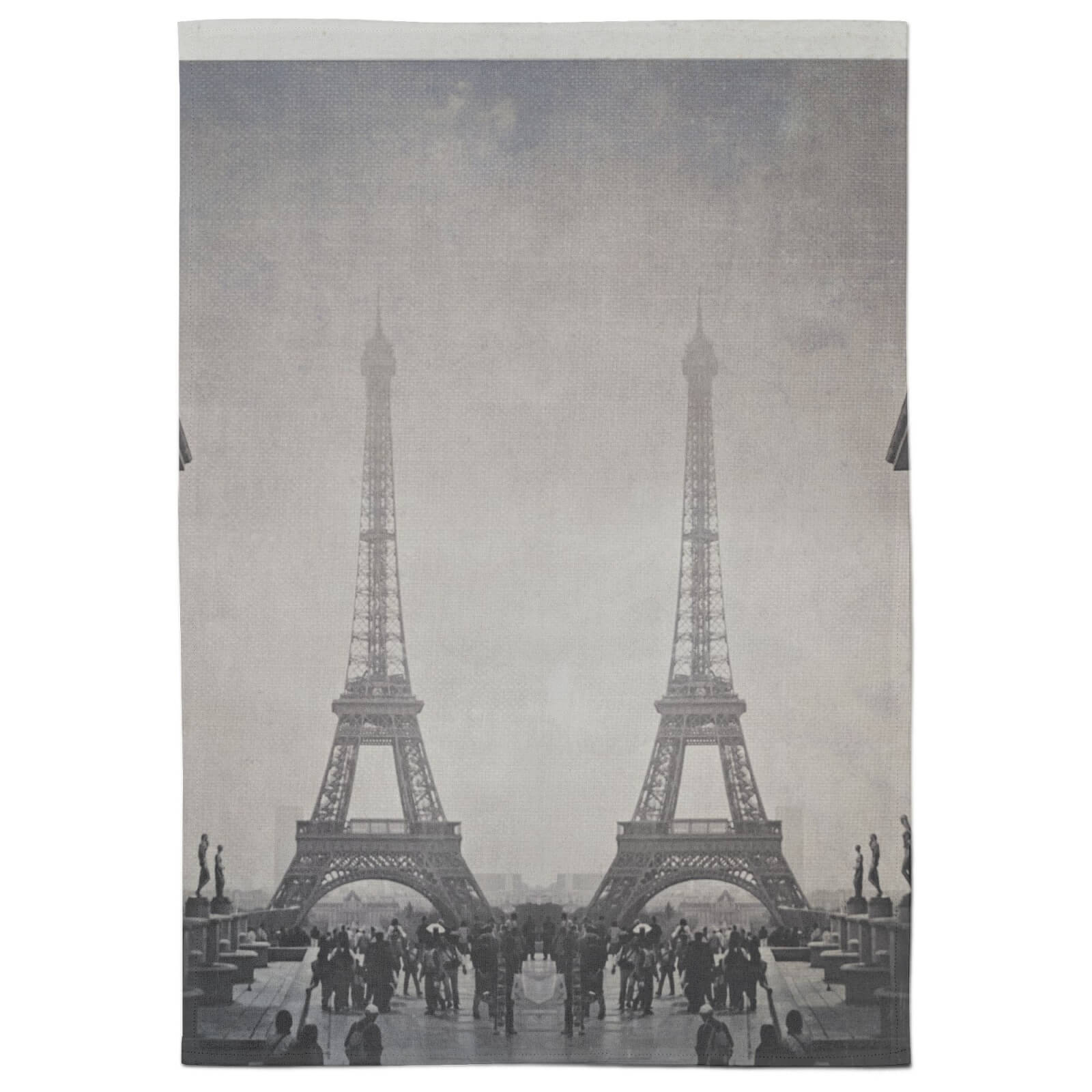 Eiffel Glitch Cotton Tea Towel - White
