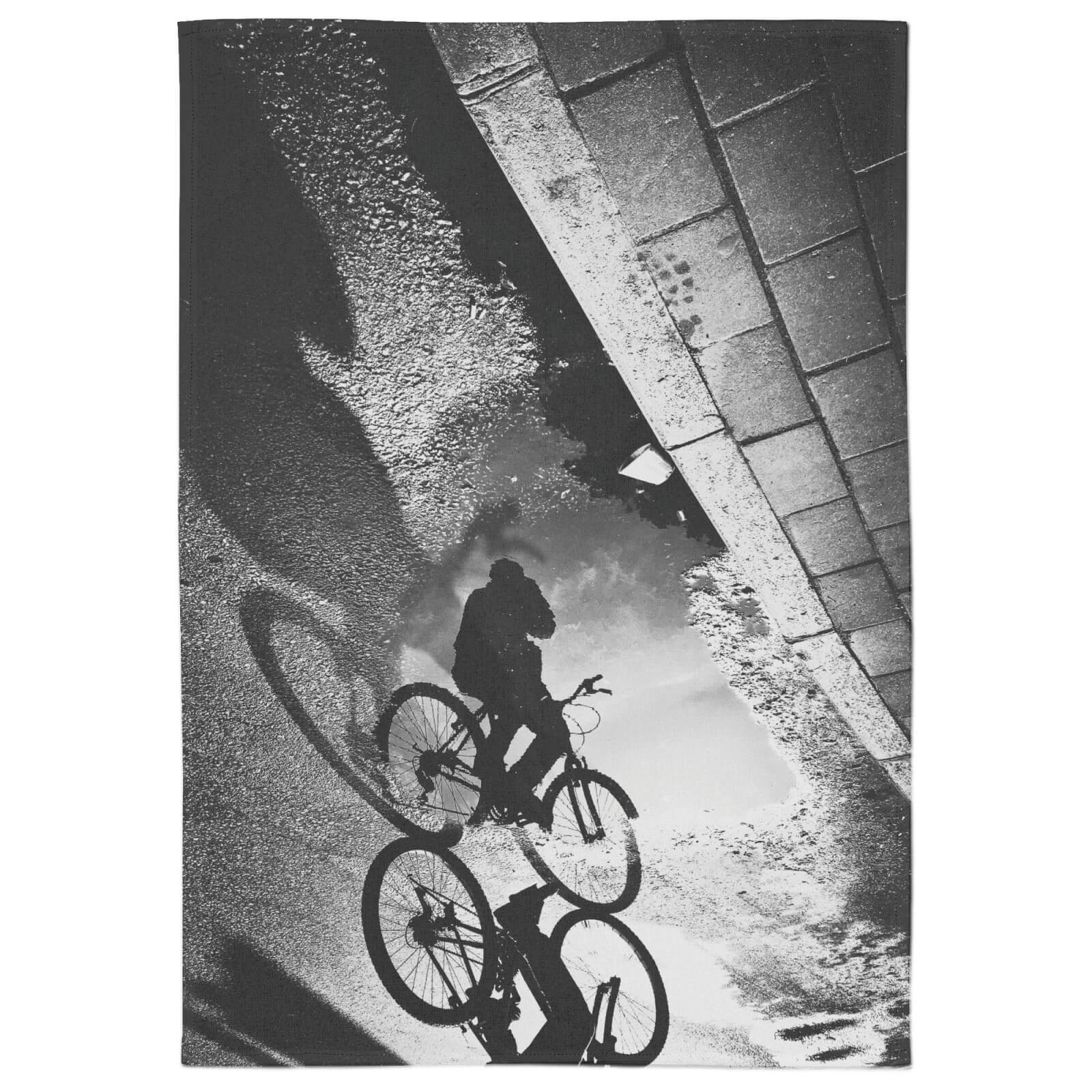 Cyclist On The Puddle Cotton Tea Towel - White