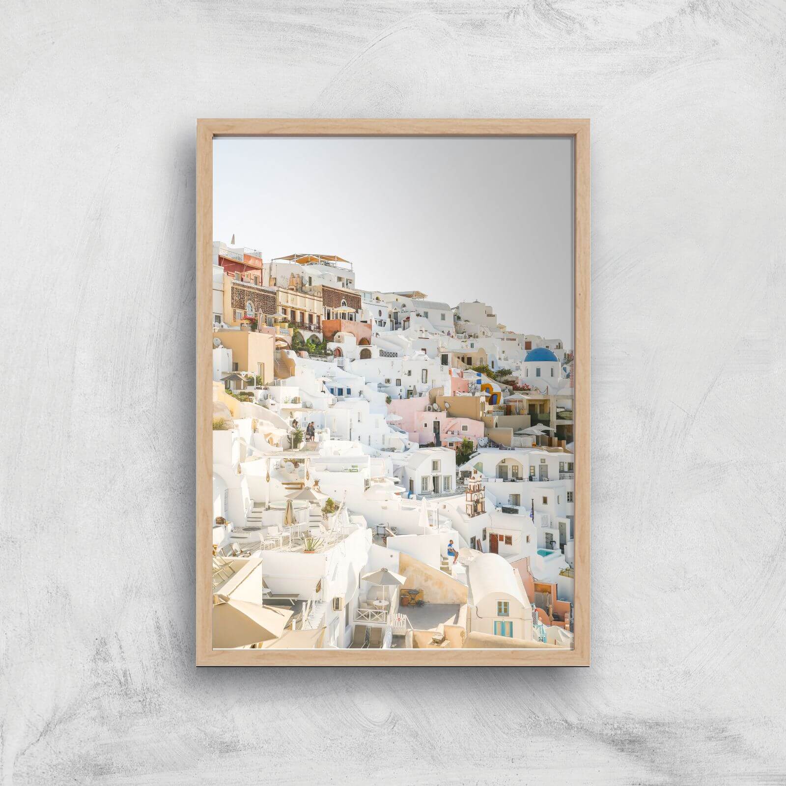 Santorini Town Giclee Art Print - A4 - Wooden Frame