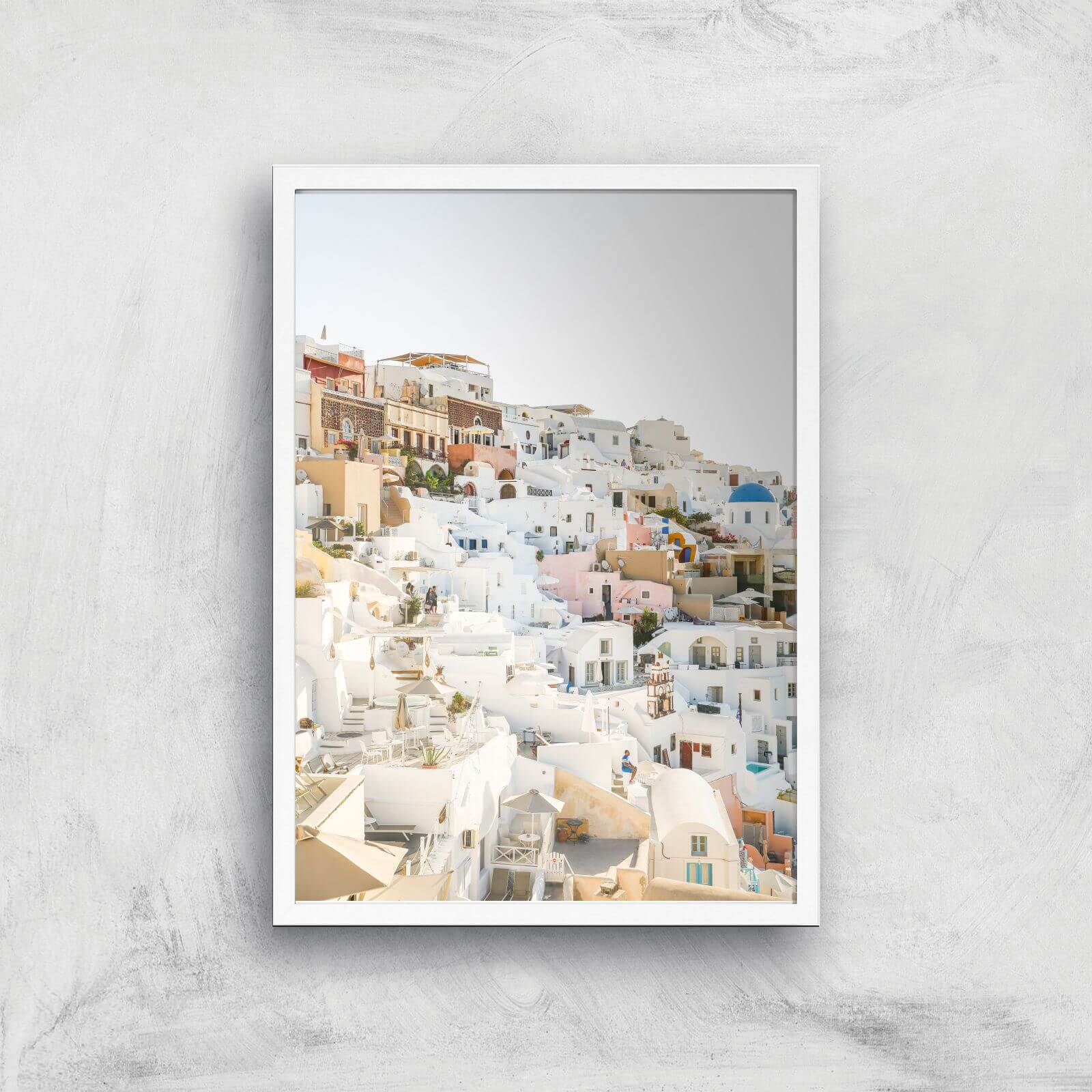 Santorini Town Giclee Art Print - A3 - White Frame