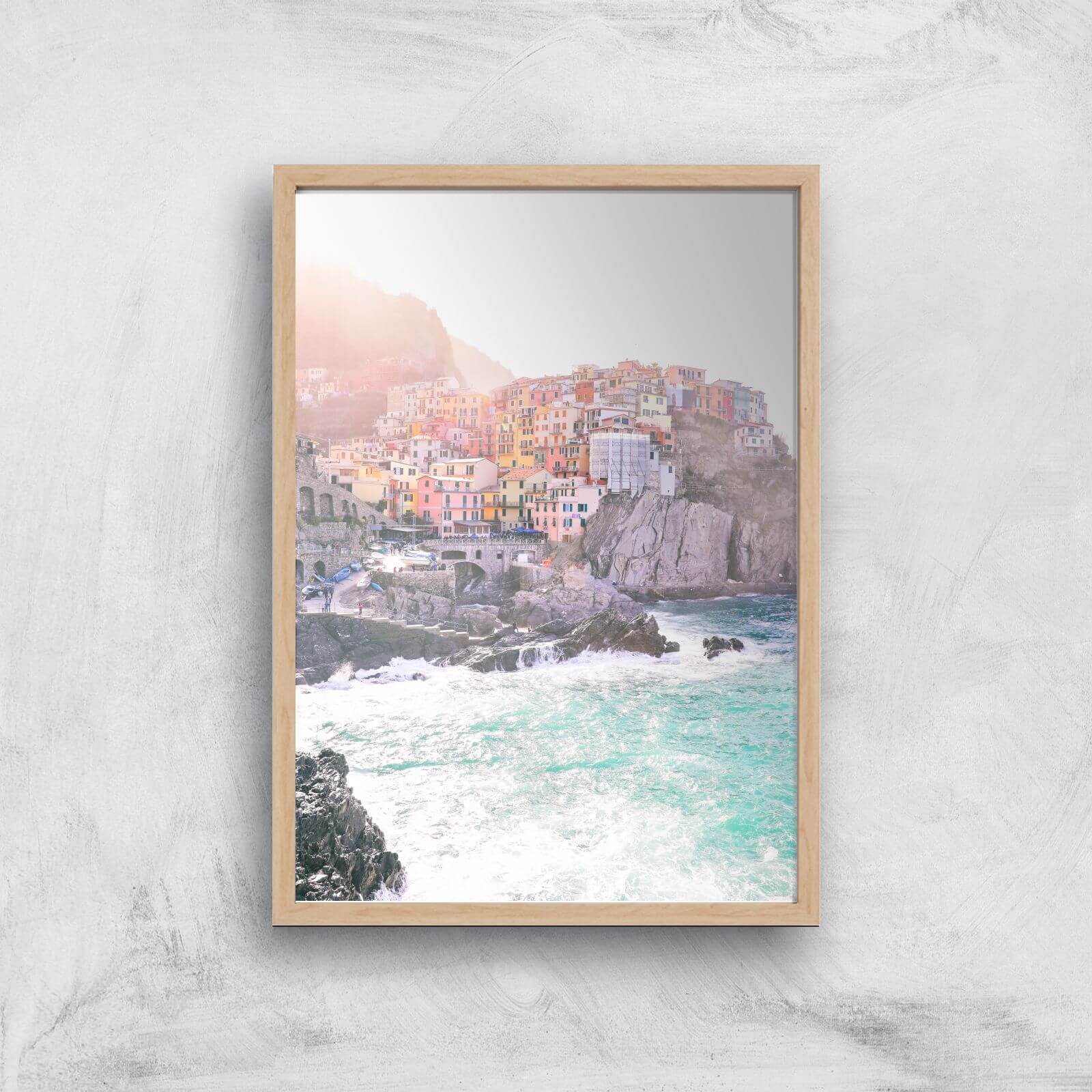 Italian Coastal Town Giclee Art Print - A4 - Wooden Frame