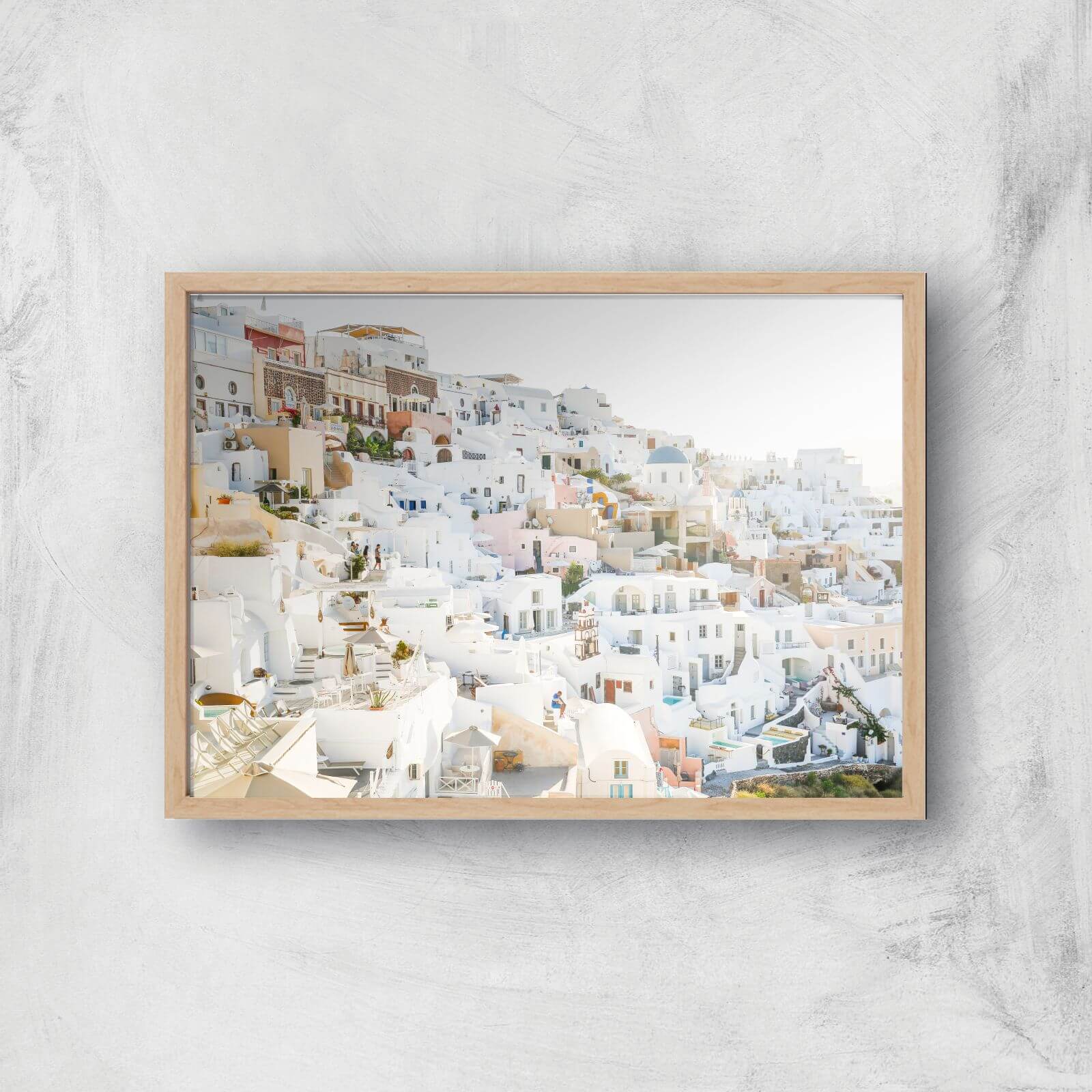 Santorini White Giclee Art Print - A3 - Wooden Frame