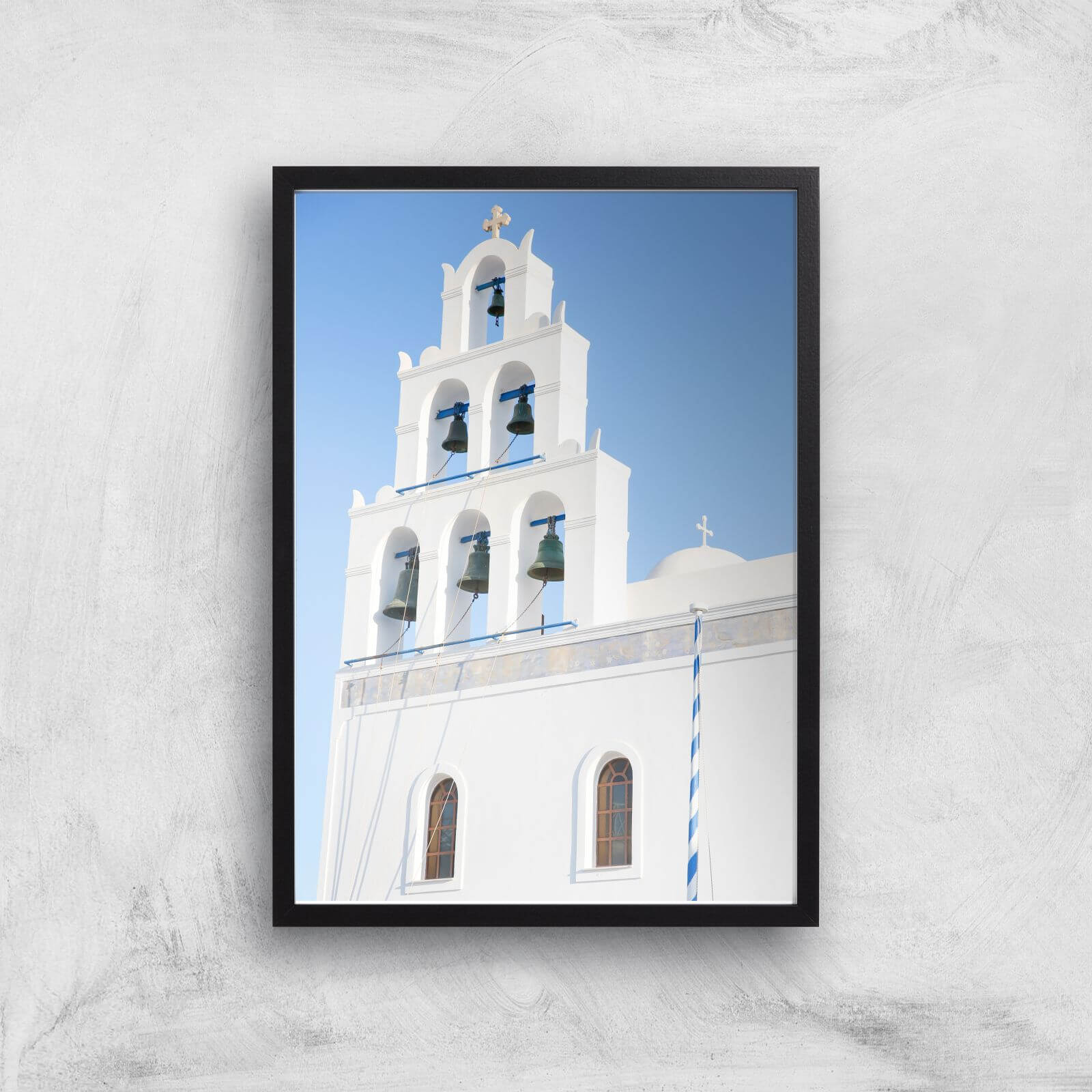 Santorini Bell Tower Giclee Art Print - A3 - Black Frame