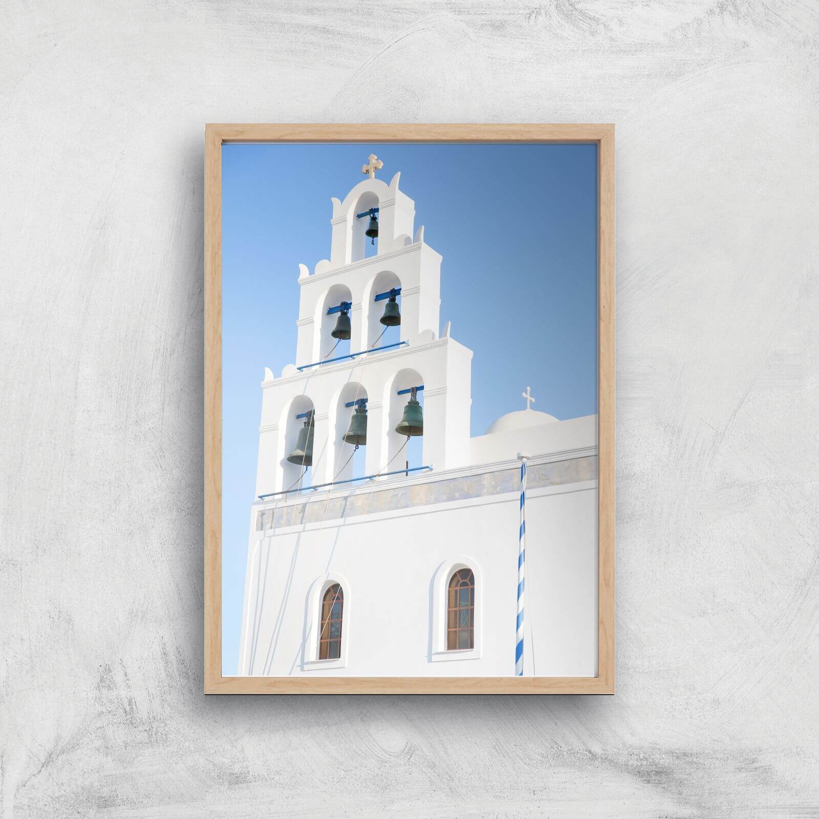 Santorini Bell Tower Giclee Art Print - A2 - Wooden Frame