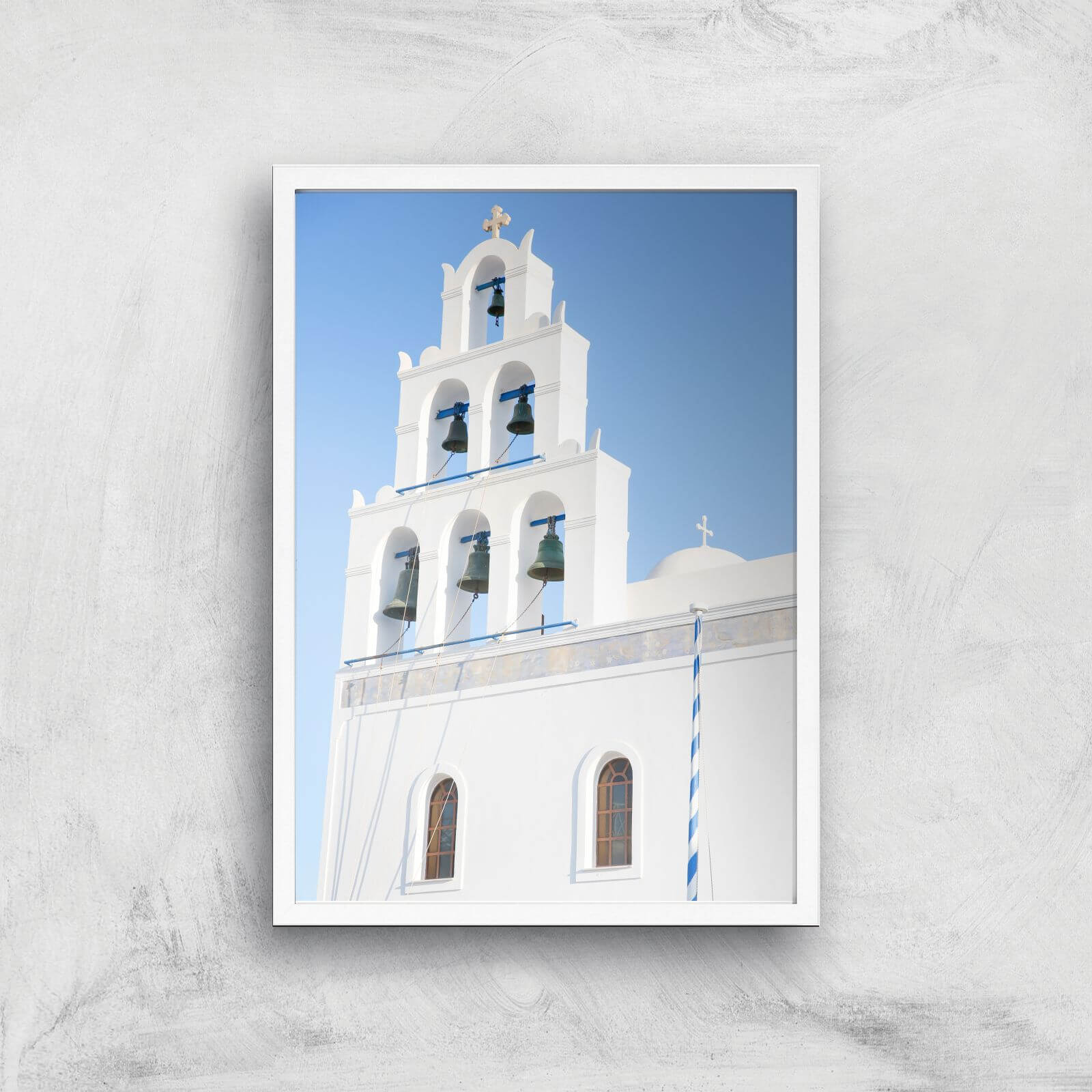 Santorini Bell Tower Giclee Art Print - A2 - White Frame