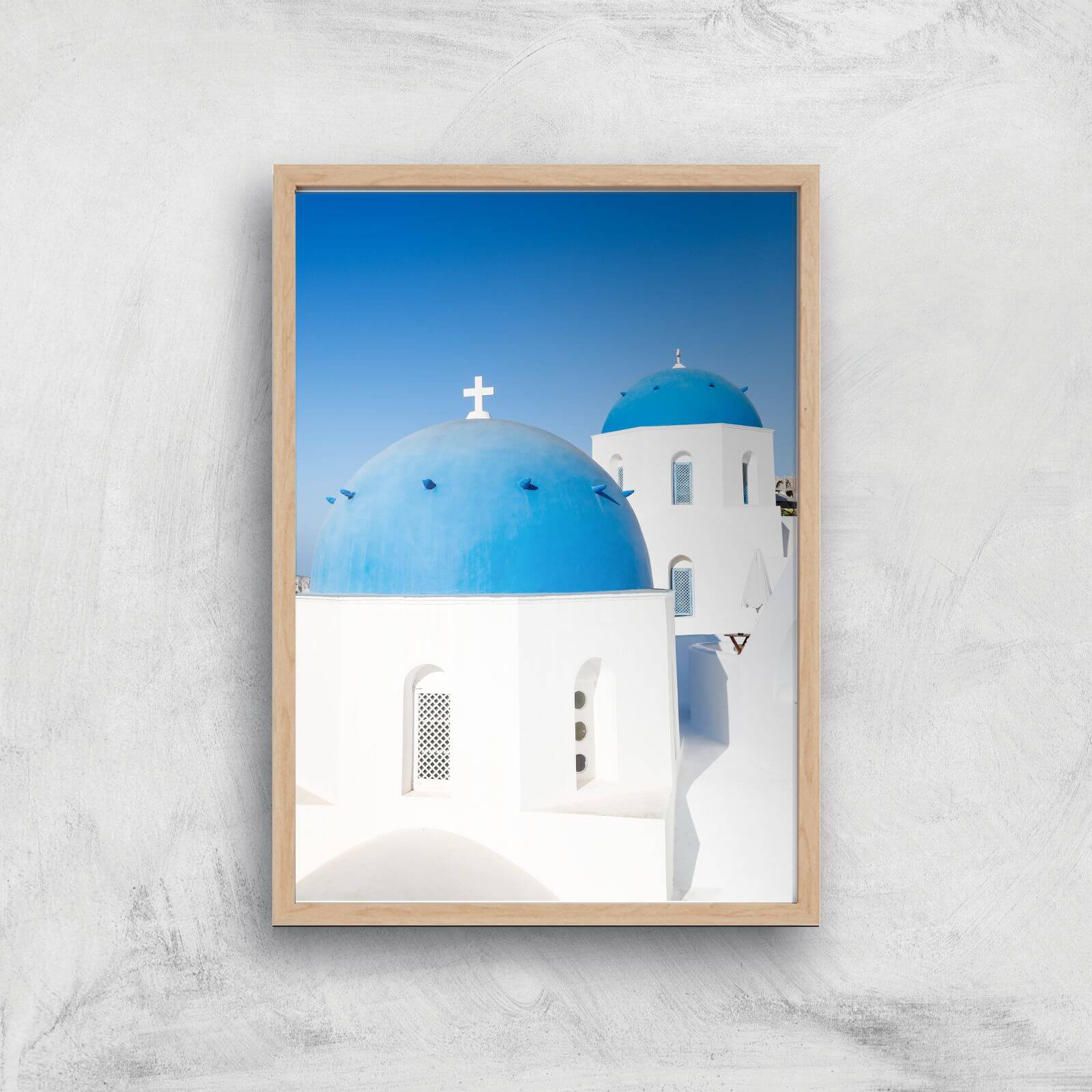 Santorini Church Giclee Art Print - A4 - Wooden Frame