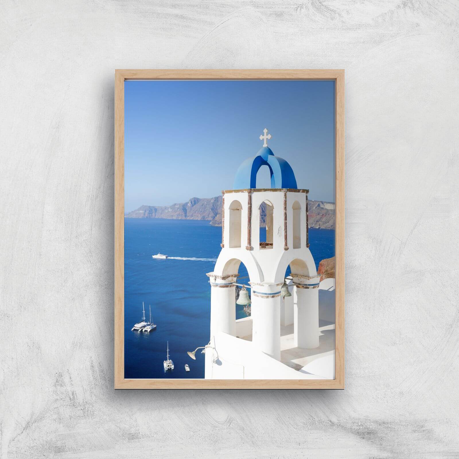 Santorini Tower Giclee Art Print - A4 - Wooden Frame