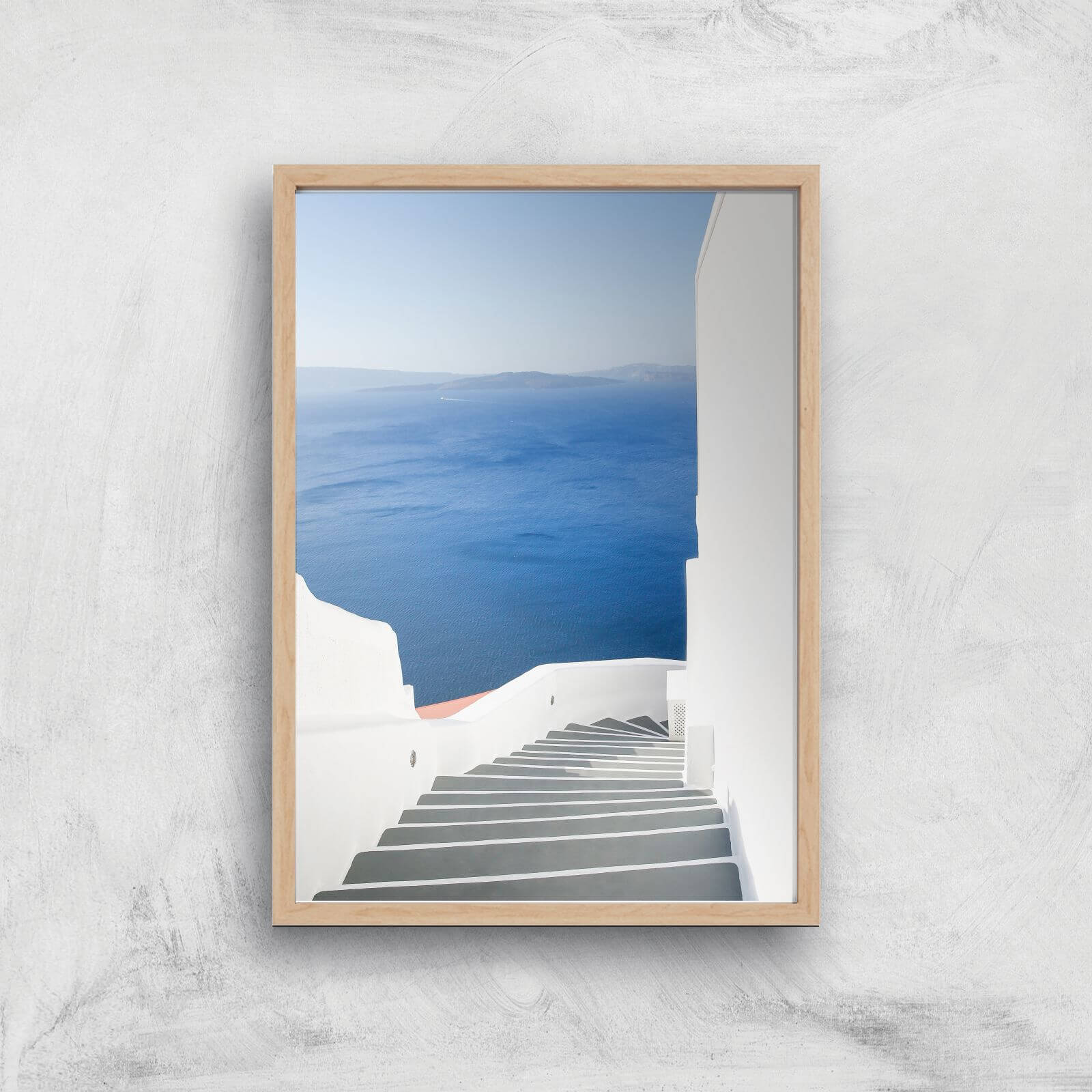 Santorini Steps Giclee Art Print - A4 - Wooden Frame